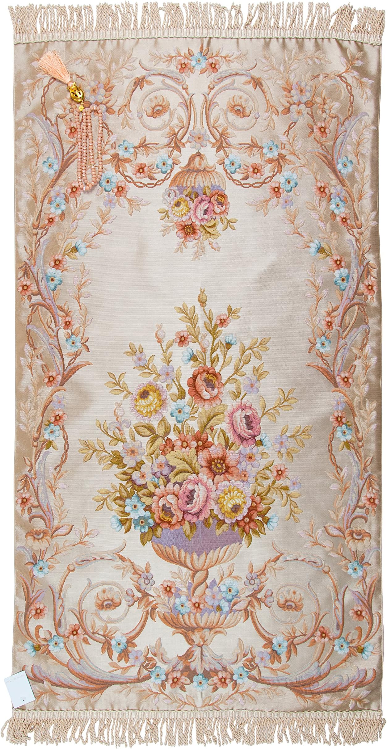 Sajda - Janamaz - Prayer Rug - Elegantly Designed Prayer Mat - Tasbih as a Gift - Silk Road Collection / Alexandria / Beige (Heavenly flowers)