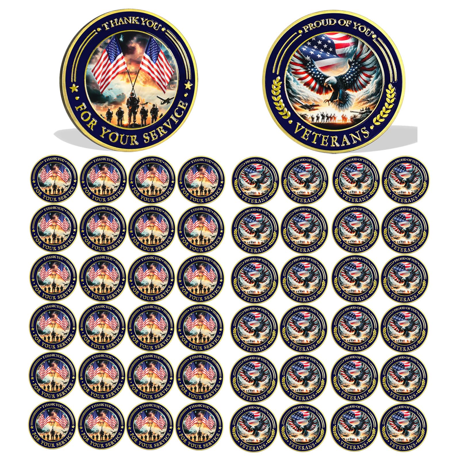 20 PCS AtSKnSK Challenge Coin Thank You for Your Service Coins for Veterans Appreciation Veteran's Day Gifts Bulk (Bright Flag Veteran, Piece, 20)