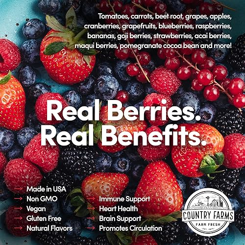 Miniatura 5 de COUNTRY FARMS Super Rojos, Superalimento energizante de polifenoles, más de 40 súper frutas y bayas, potentes antioxidantes y polifenoles, apoya la