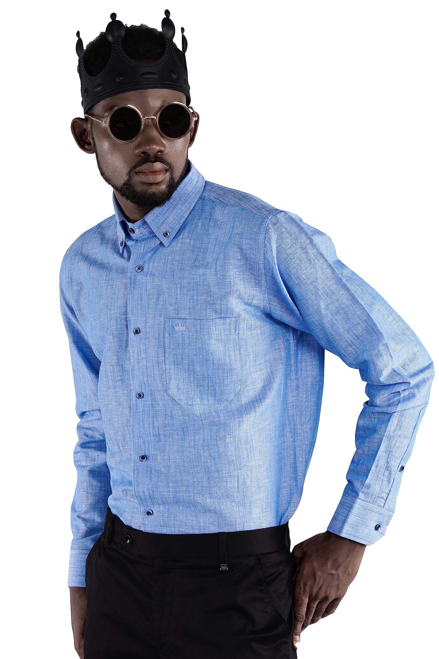 French Crown Danube Sky Blue Luxurious Linen Shirt