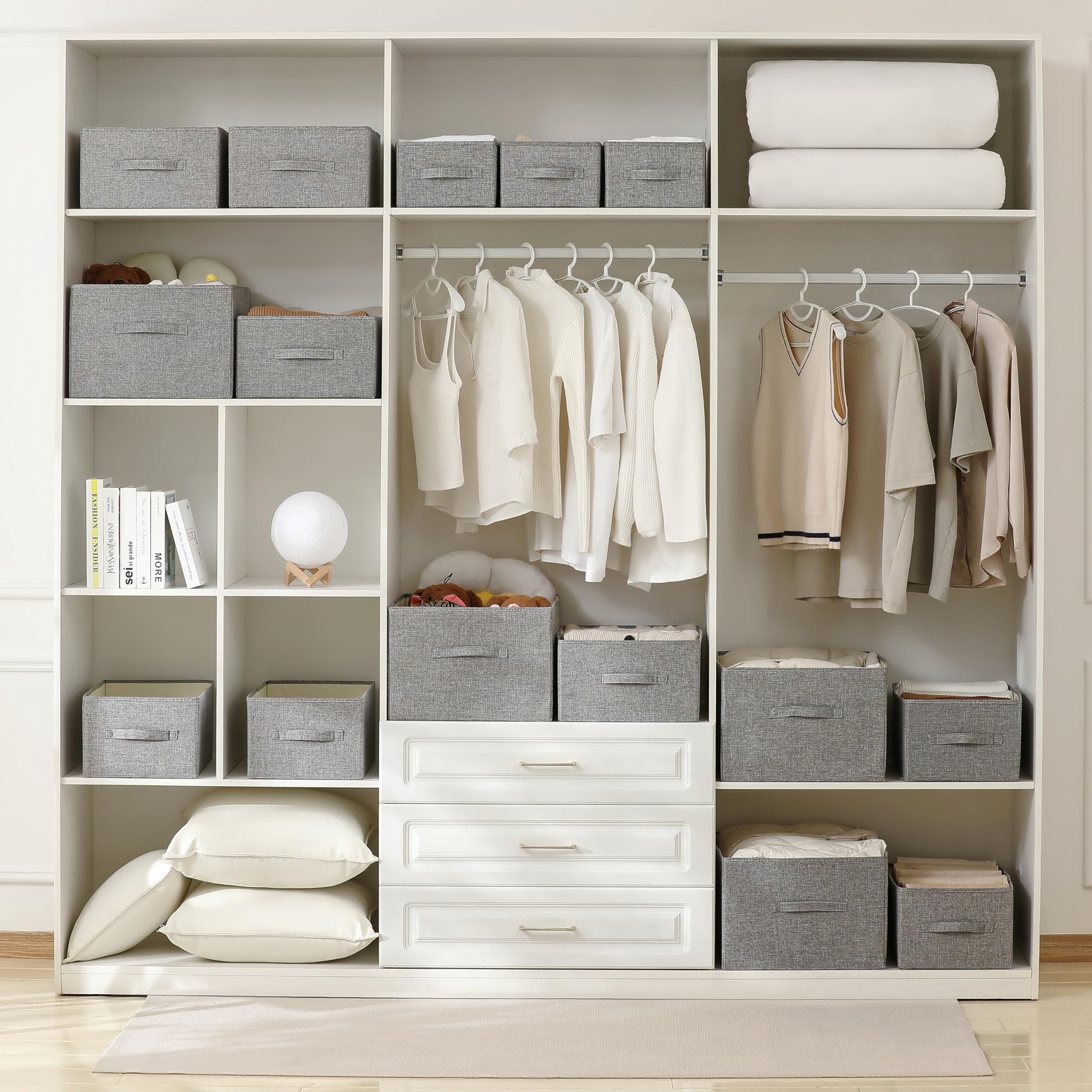 Faltbare Aufbewahrungskörbe aus Leinen, Stoff-Aufbewahrungskörbe, waschbar, Kleider-Organizer mit Griff, Pullover-Organizer für Schrank (dunkelgrau, 47,7 x 28,9 x 21,5 cm)