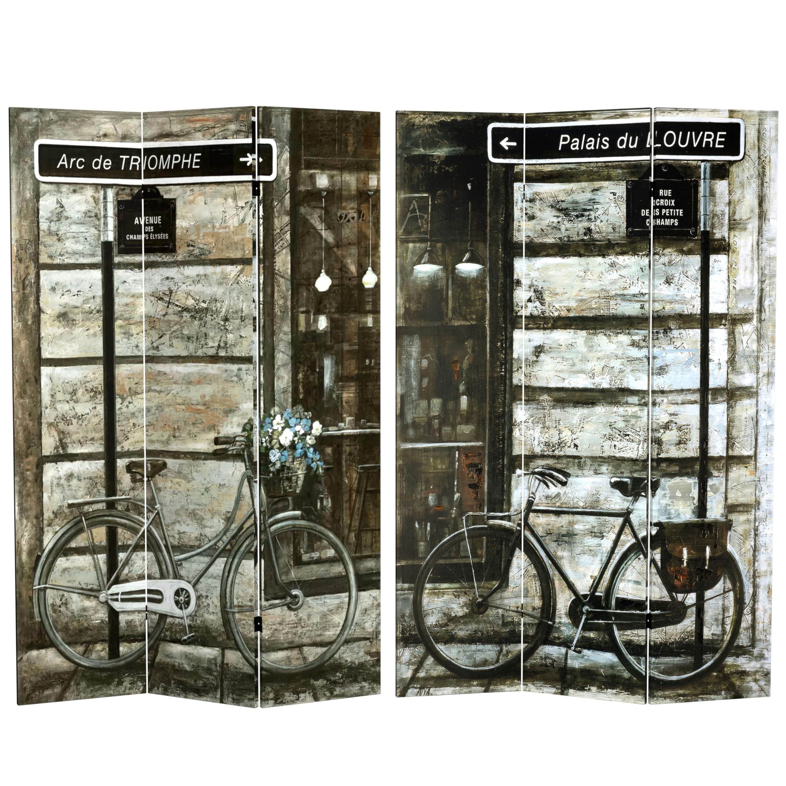 Photo 1 of Red Lantern 6 ft. Tall Double Sided Paris Streets Canvas Room Divider, Parisian Bicycles