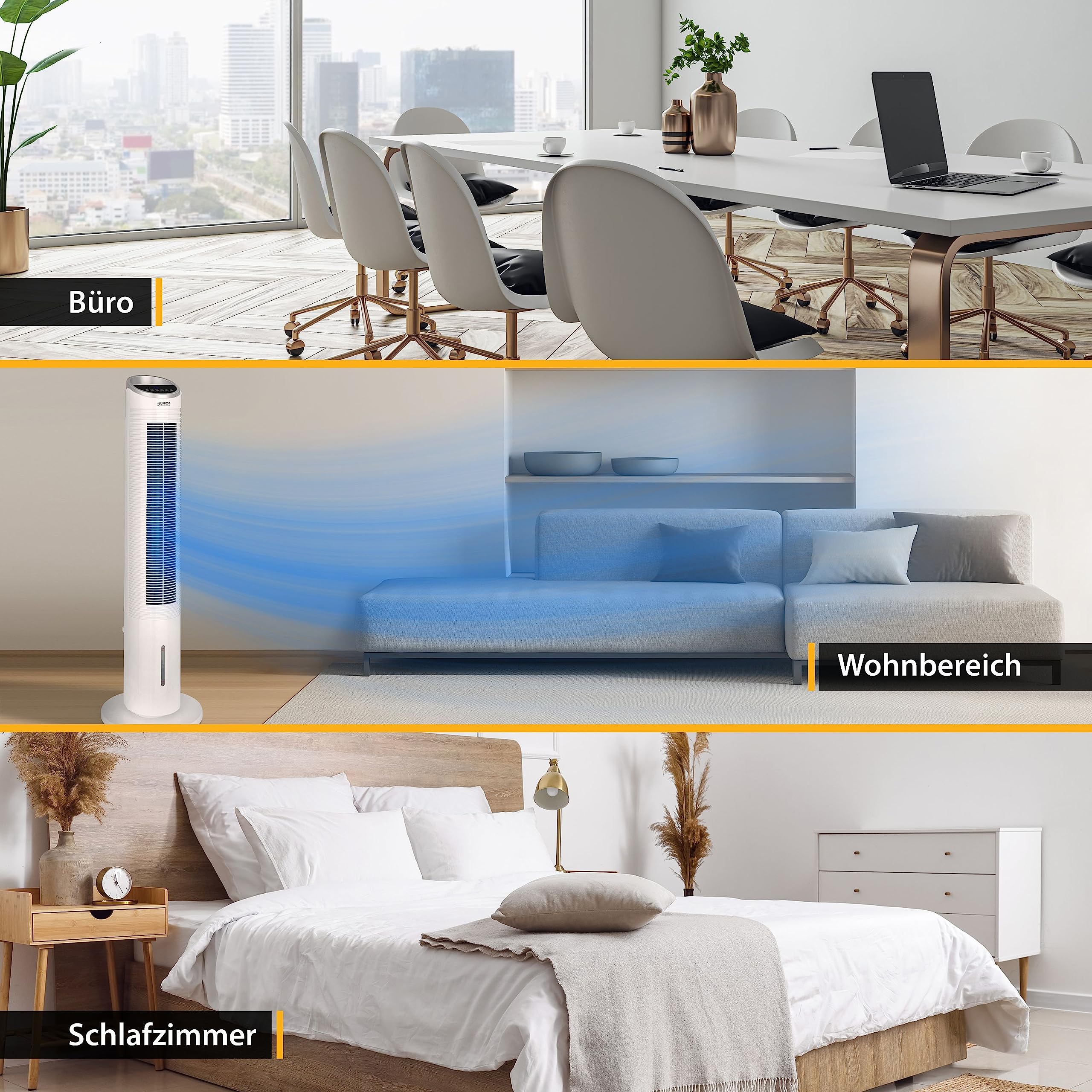 TZS Turmventilator mit Wasserkühlung & Fernbedienung | 102 cm großer & sehr leiser Luftkühler | 80° Oszillation inkl. Timer Funktion & 3 Stufen | Standventilator mit Display-Touch-Sensor - weiß