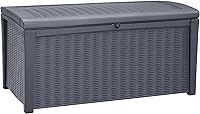 Keter Borneo 110 Gallon Outdoor Storage Deck Box Bench - Grey Lockable Waterproof Resin Patio Garden Seat for 2