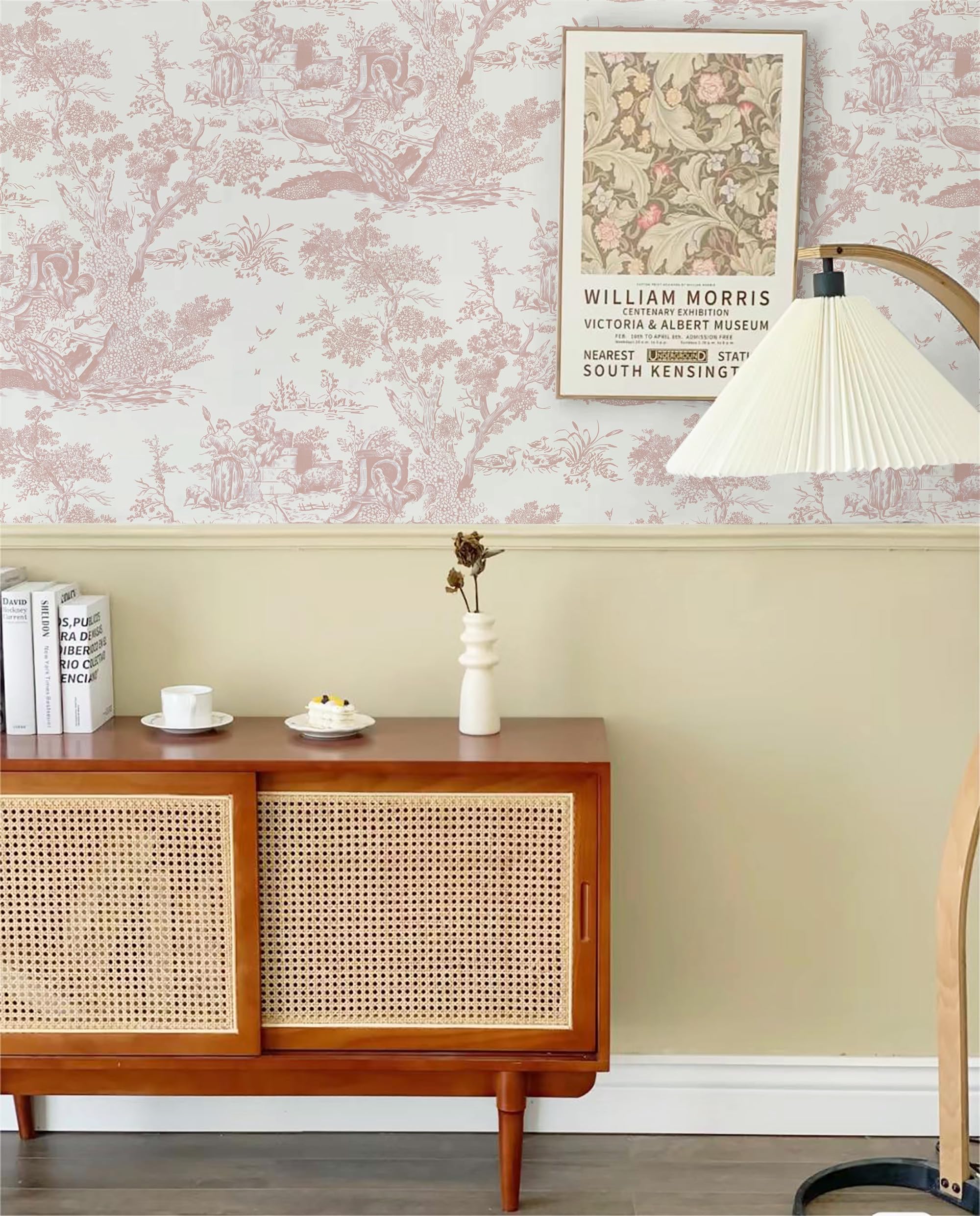Papier Peint Autocollant Vintage 41 x 300 cm Vinyle Arbre Animaux Imperméable Rose Chambre
