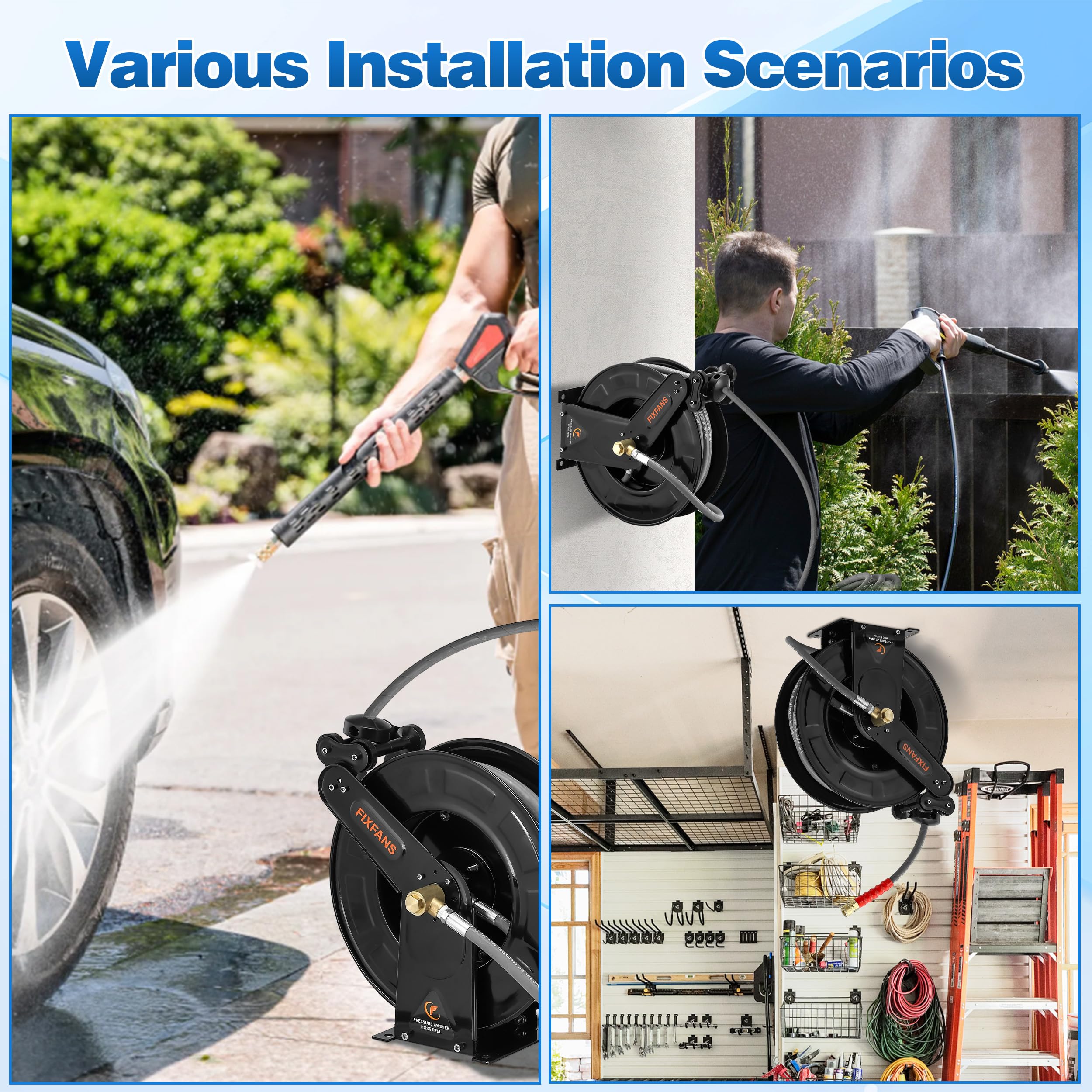 Pressure Washer Hose Reel - 50FT, Easy Retract -9