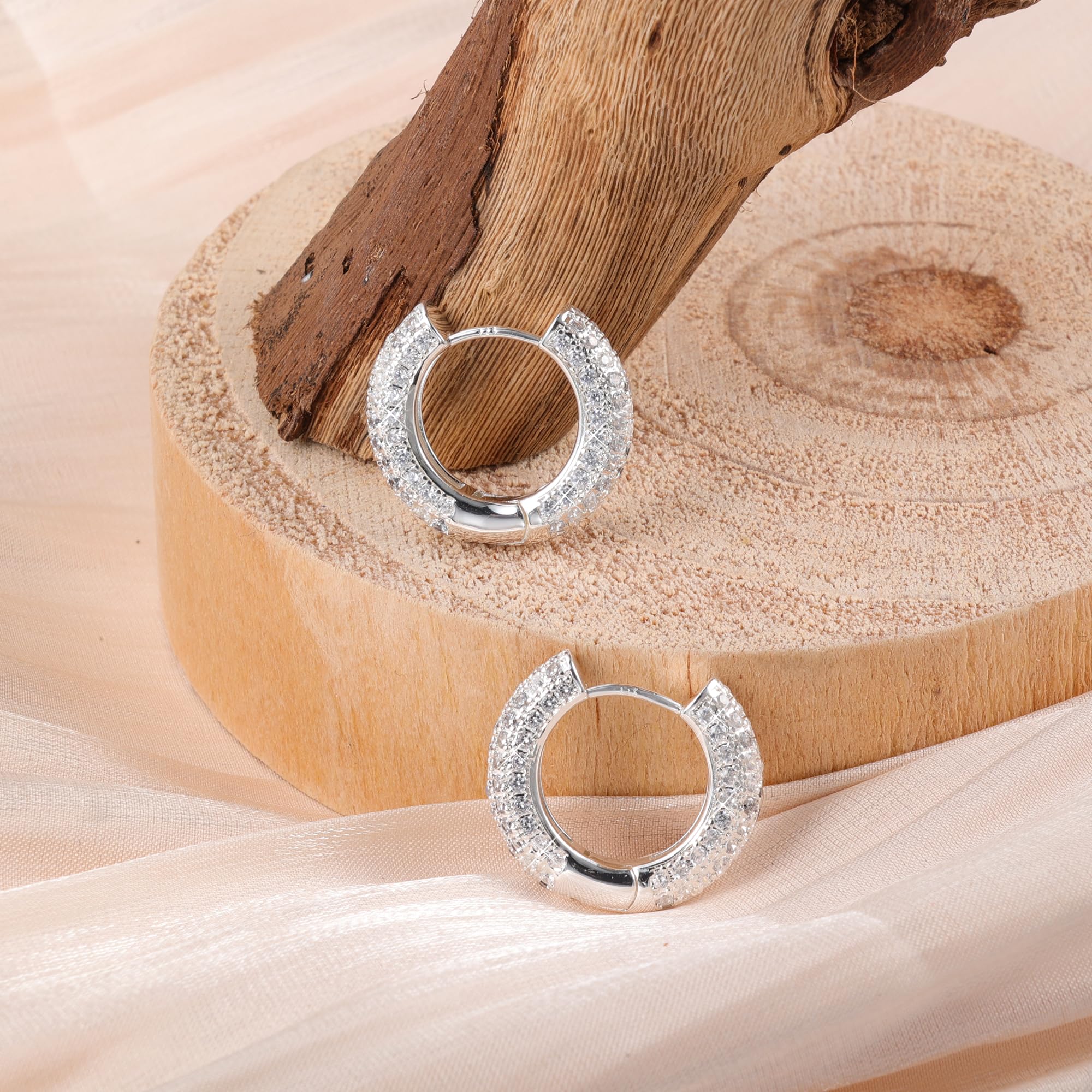 ALEXCRAFT Orecchini Donna 925 Cerchi Spessi con Zirconi Bianchi e Brillantini Geometrici Gioielli Regalo