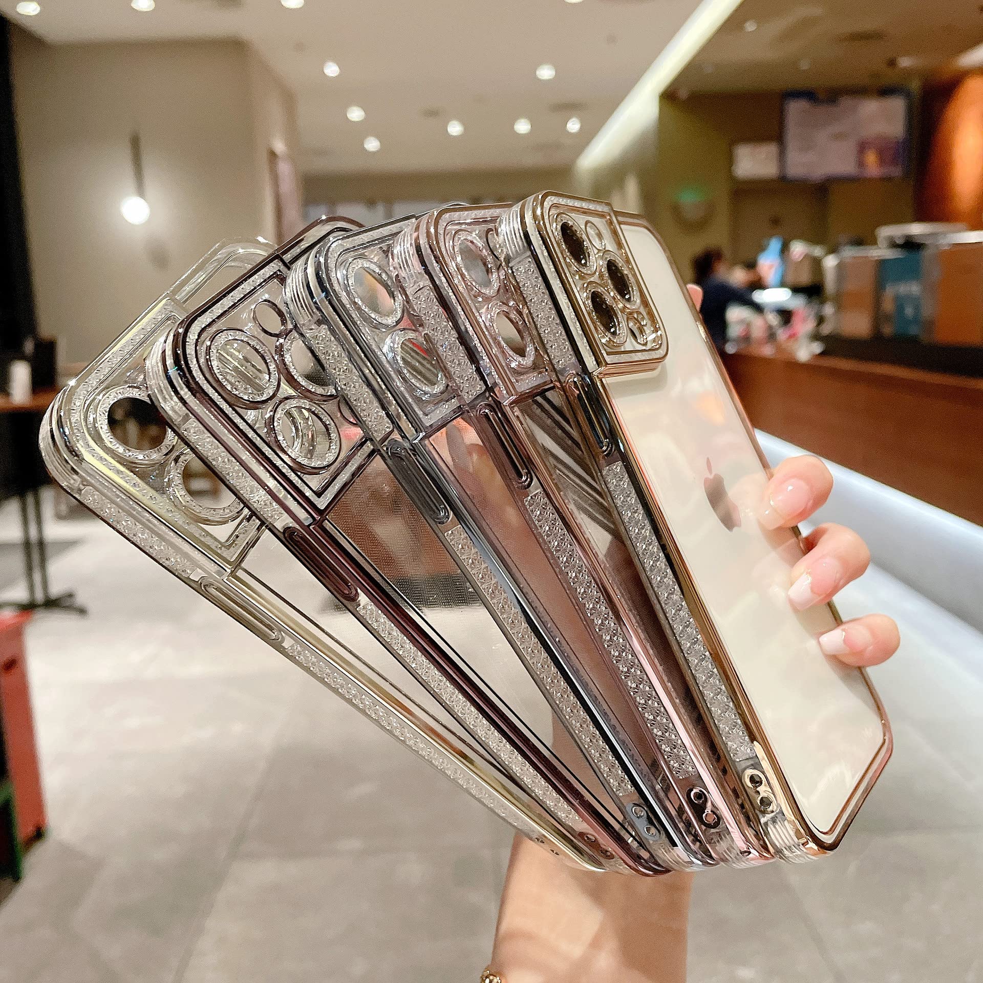 Ownest Handyhülle Für IPhone 13 Pro Max Mit Strasssteinen | Glitzernd, Kristallklar, Stoßfest | Rosa, Mit Kameralinsenschutz