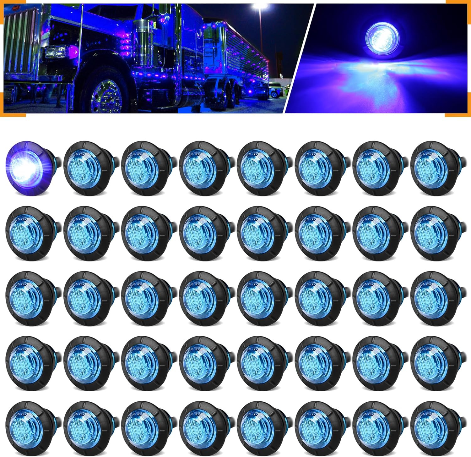 40Pcs 3/4 Inch Green 3-LED Mini Marker Lights for Trucks, Boats, RVs - Waterproof, Rubber Universal Fit, Sealed Bulbs - 12V DC…