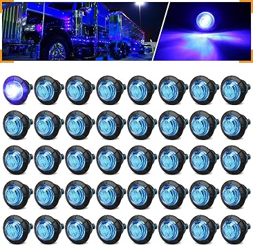 40Pcs 3/4 Inch Blue 3-LED Mini Marker Lights for Trucks, Boats, RVs - Waterproof, Rubber Universal Fit, Sealed Bulbs - 12V DC...