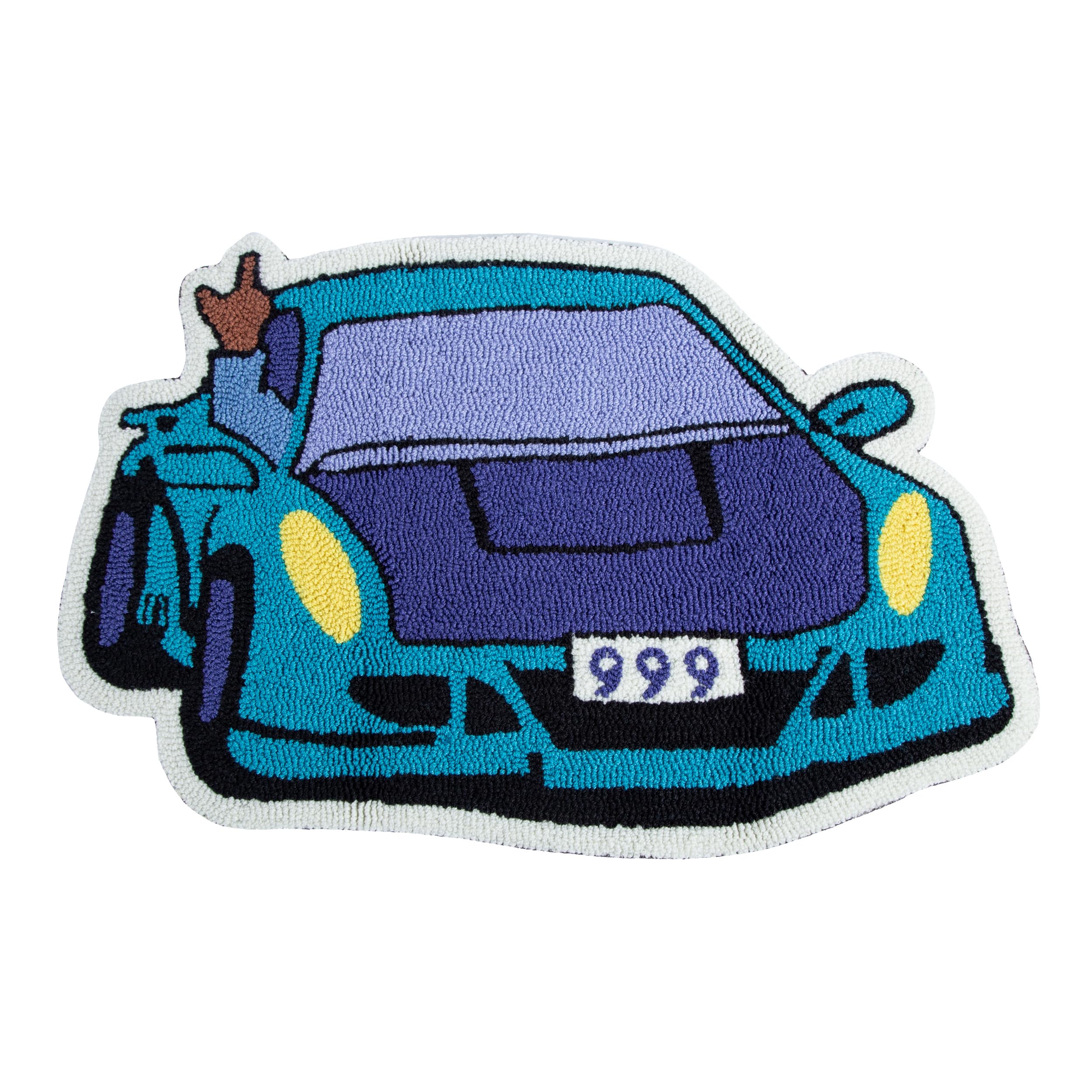 ACETUFTING 999 Blue Cool Racing Car Loop Tufted Rug Handmade Embroidered Simple Non-Slip Home Decor Children's Play Cushion Bedroom Soft Floor Mat