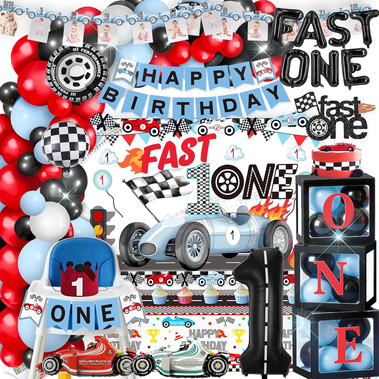 2 Fast Birthday Decorations，Two Fast 2 Curious Racing 2nd Birthday Decorfor Boys Girls 2nd Bday Racing Themed Car Decoration Party Supplies 。