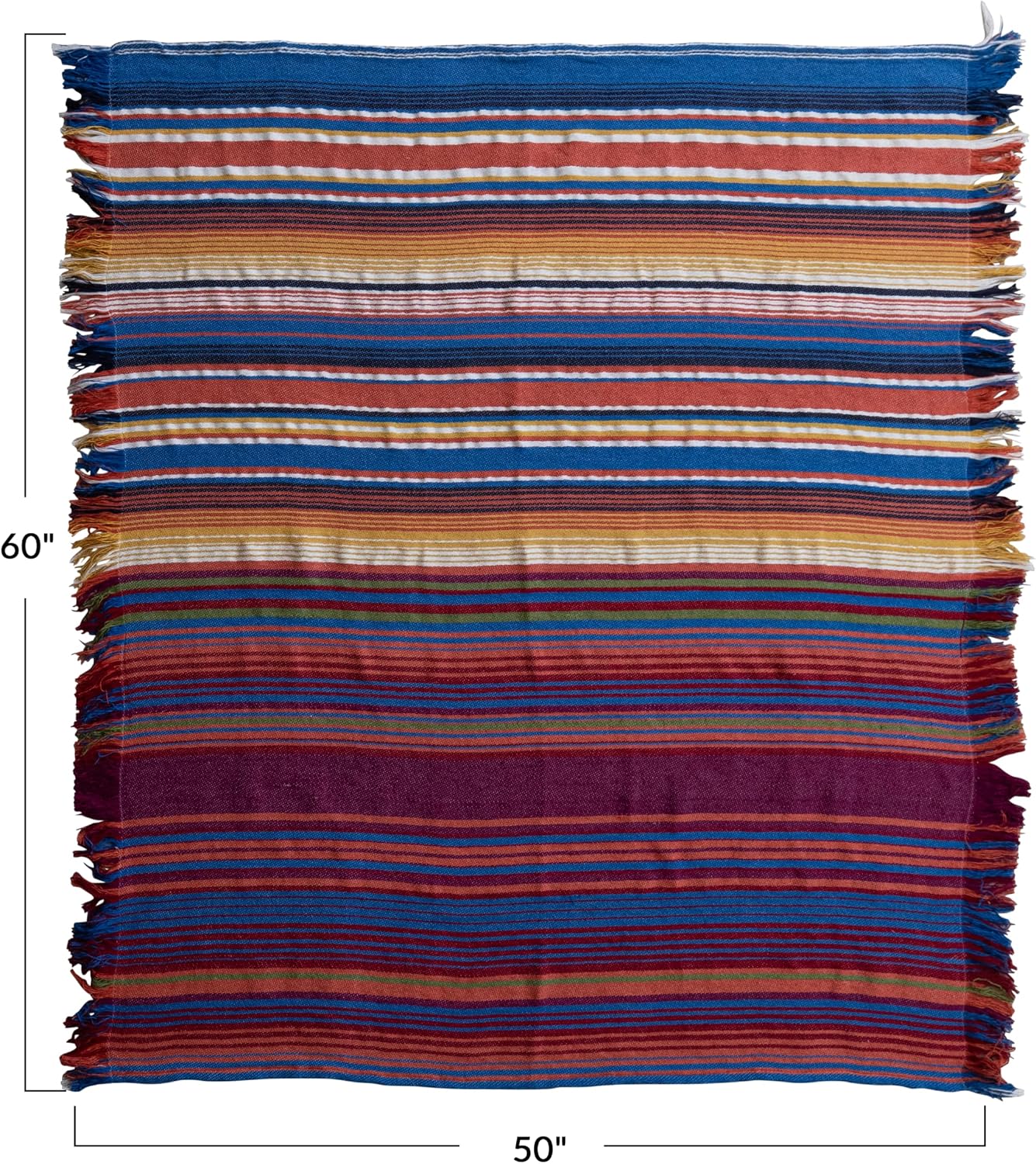 Creative Co-Op Indoor/Outdoor Woven Fabric Throw with Stripes and Fringe, Multicolor