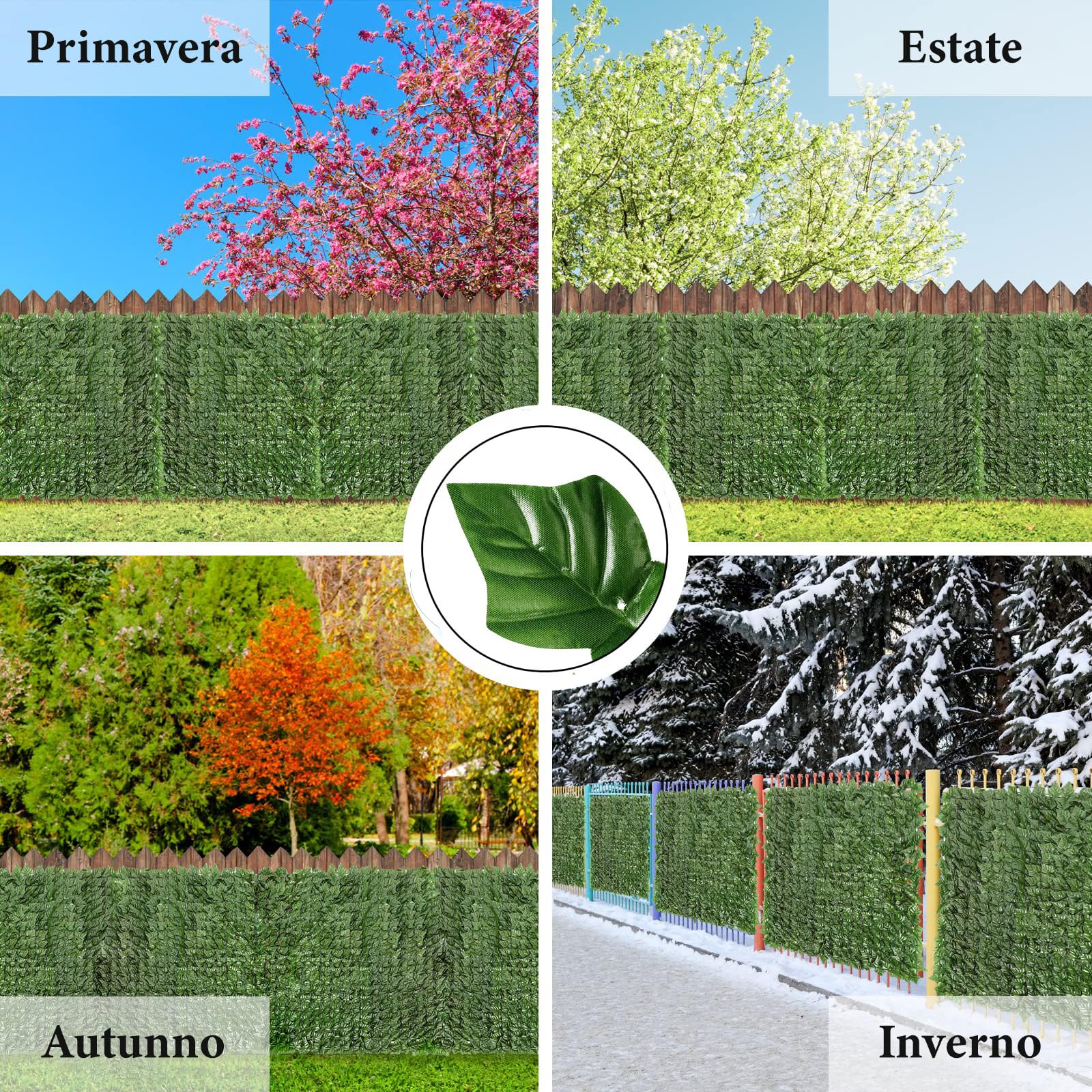 LEIVESTE - Seto artificial artificial para vallas de exterior, cubre balcón para barandilla, red de ocultación con hojas sintéticas, ultra cubriente, con 40 lazos verdes de regalo (hída, 2 x 12 m)