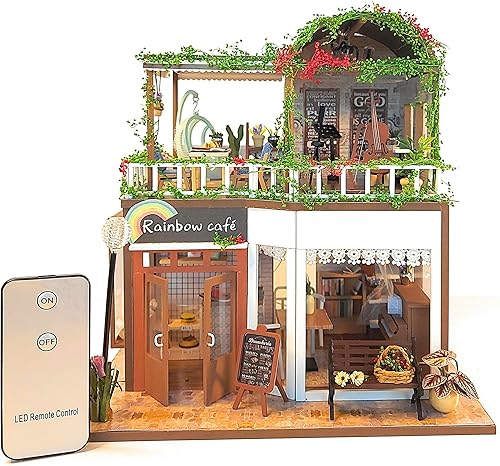 Kit de casa de muñecas en miniatura con control remoto, kit de construcción de casa pequeña, con herramientas, cubierta antipolvo, caja de música,