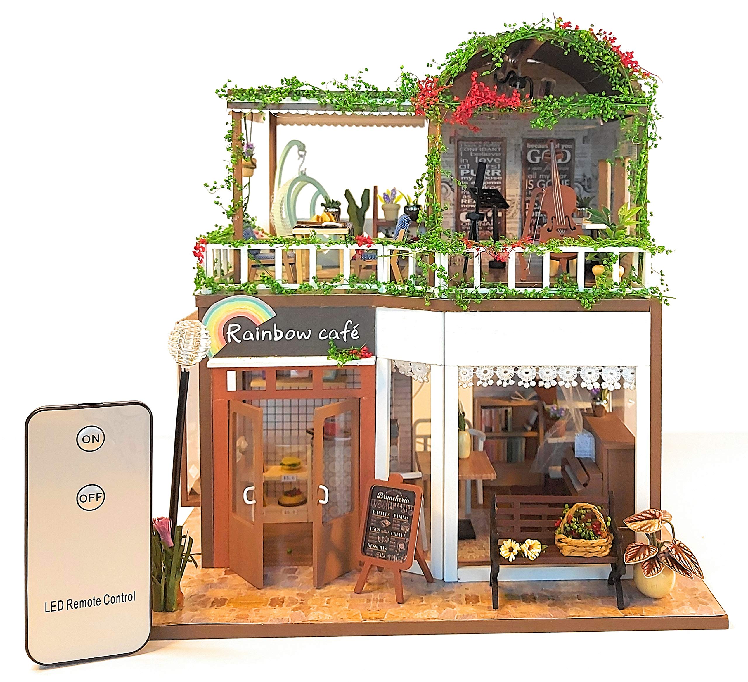 DIY Miniature Dollhouse Kit with Remote Control - Tiny House Building Kit - with Tools Dust Cover Music Box - Build Miniature Dollhouse Furniture and Mini House - Craft Kits for Adults