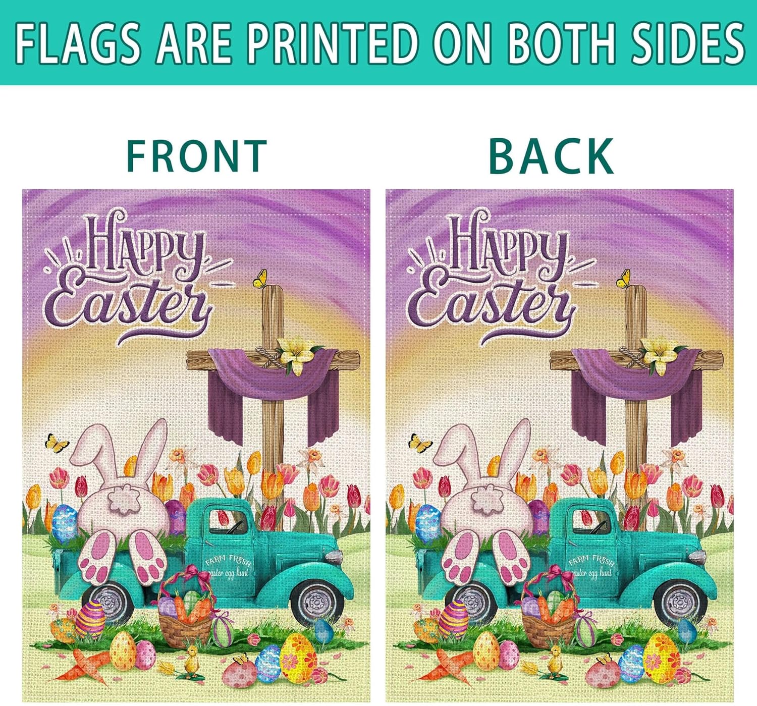 Bonsai Tree Easter Flag, Easter Flags 28 x 40 Double Sided, Happy Bunny Eggs Truck Yard for Outside Home Decor - Image 3
