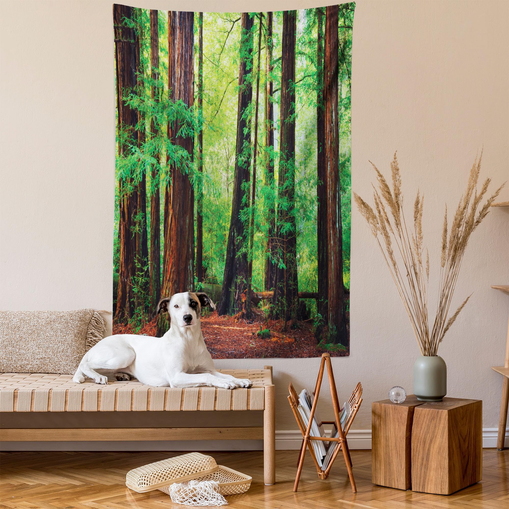 Ambesonne Woodland Tapestry, Redwood Trees Northwest Rain Forest Tropical Scenic Wild Nature Branch, Wall Hanging for Bedroom Living Room Dorm Decor, 40