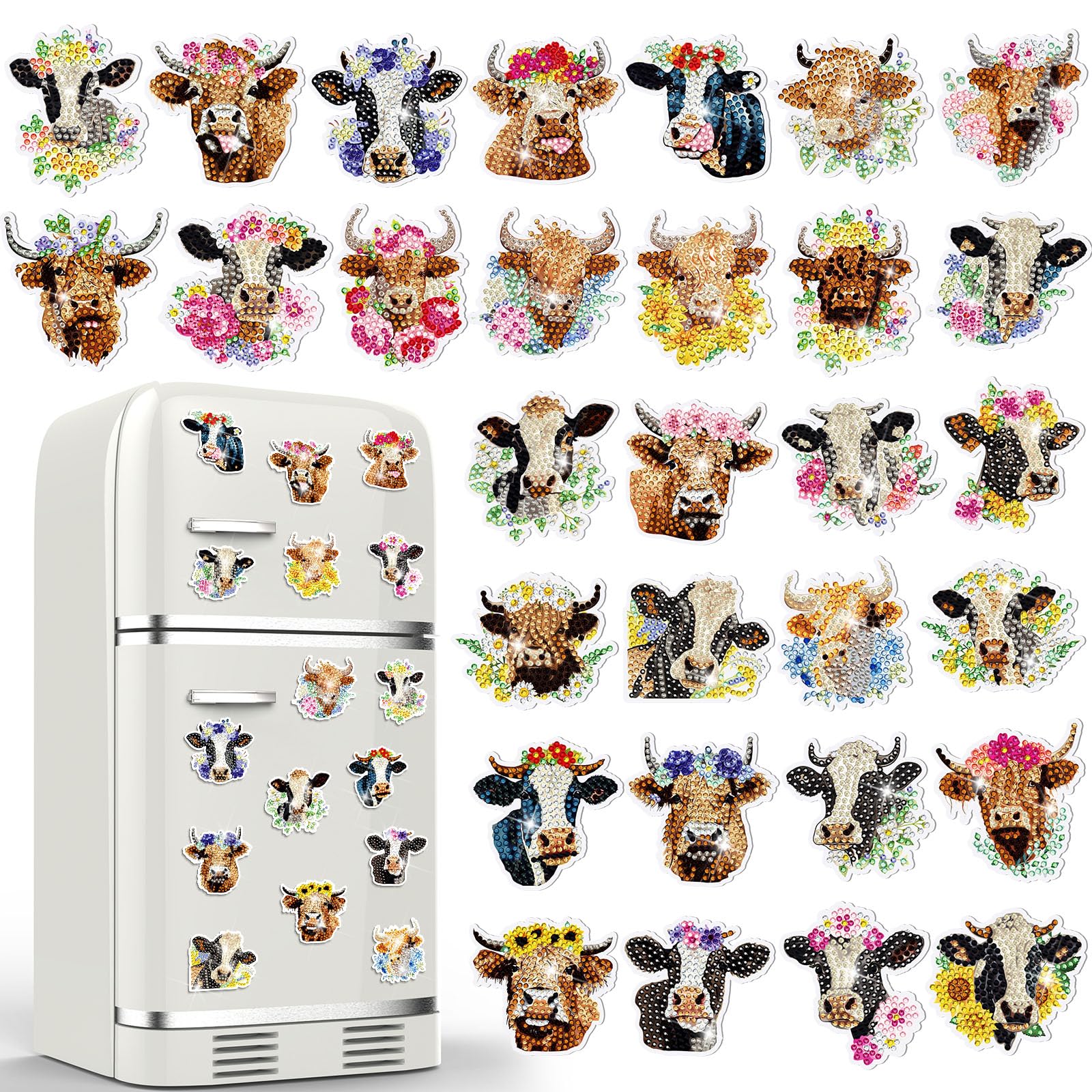 Remuuly 30 Pcs Highland Cow Diamond Painting Magnets Diamond Art Magnet Kit