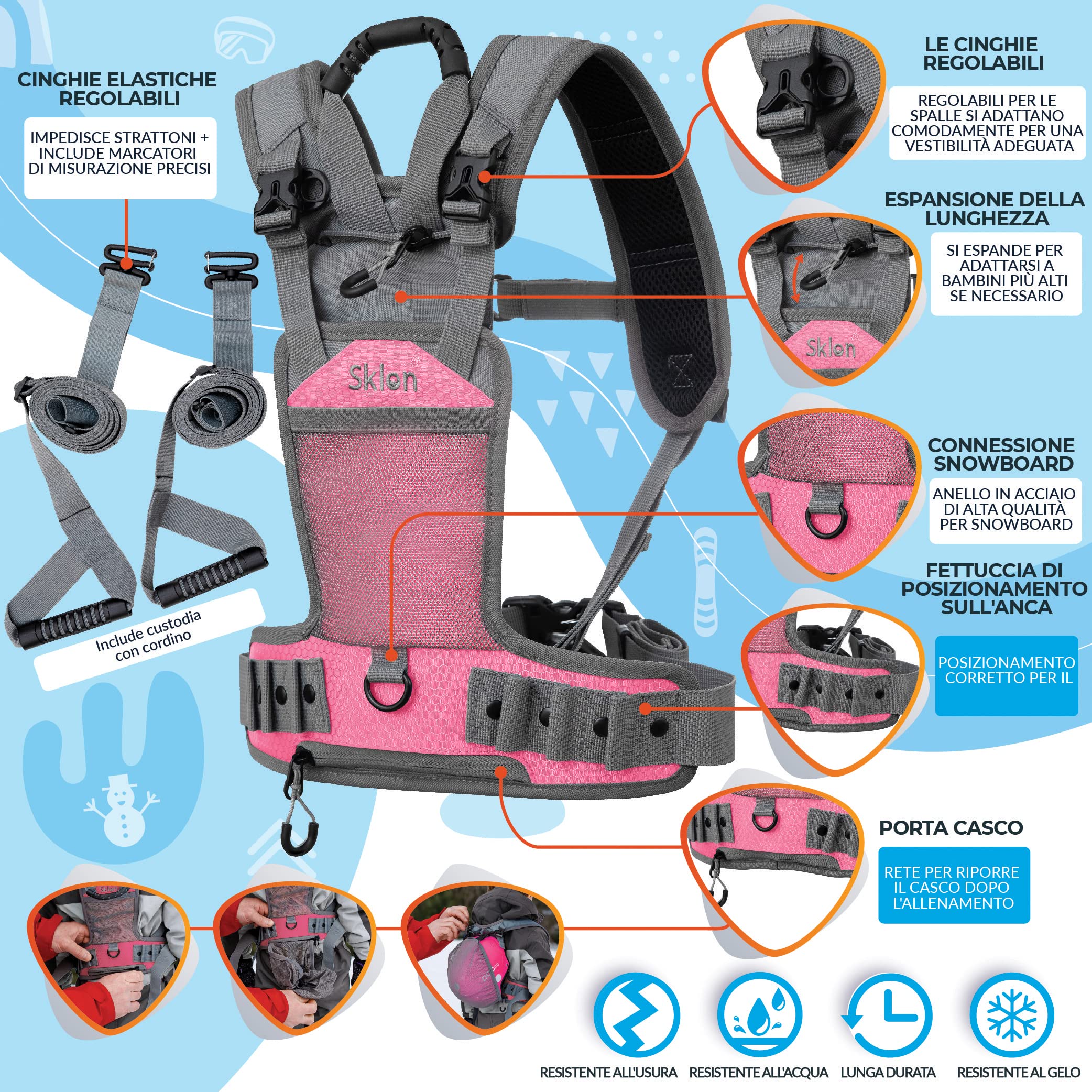 Zaino Imbrago Per Insegnare Sci Ai Bambini - Sicuro, Con Cinghie Regolabili, Per Primi Passi Su Neve - Foto 12