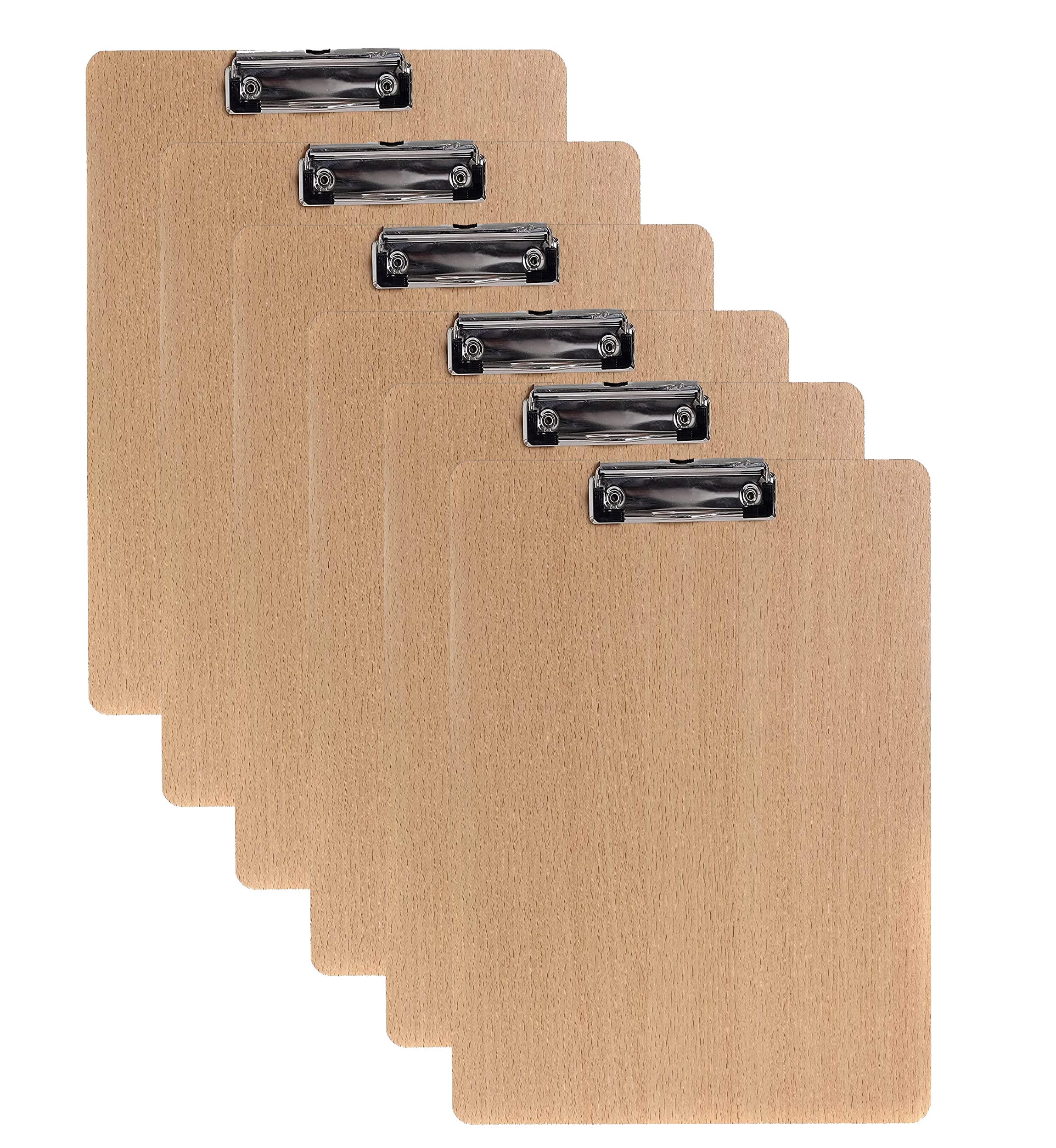 6er Klemmbrett A3 Hoch aus Hartholz extra dick 4mm, mit Aufhängeose, Gummierter Metalklemme, Skizzenblock Schreibbrett Clipboard, Qualität Holz Faserplatte, Zwischenablage Schreibblock TKD8009-A3-6X