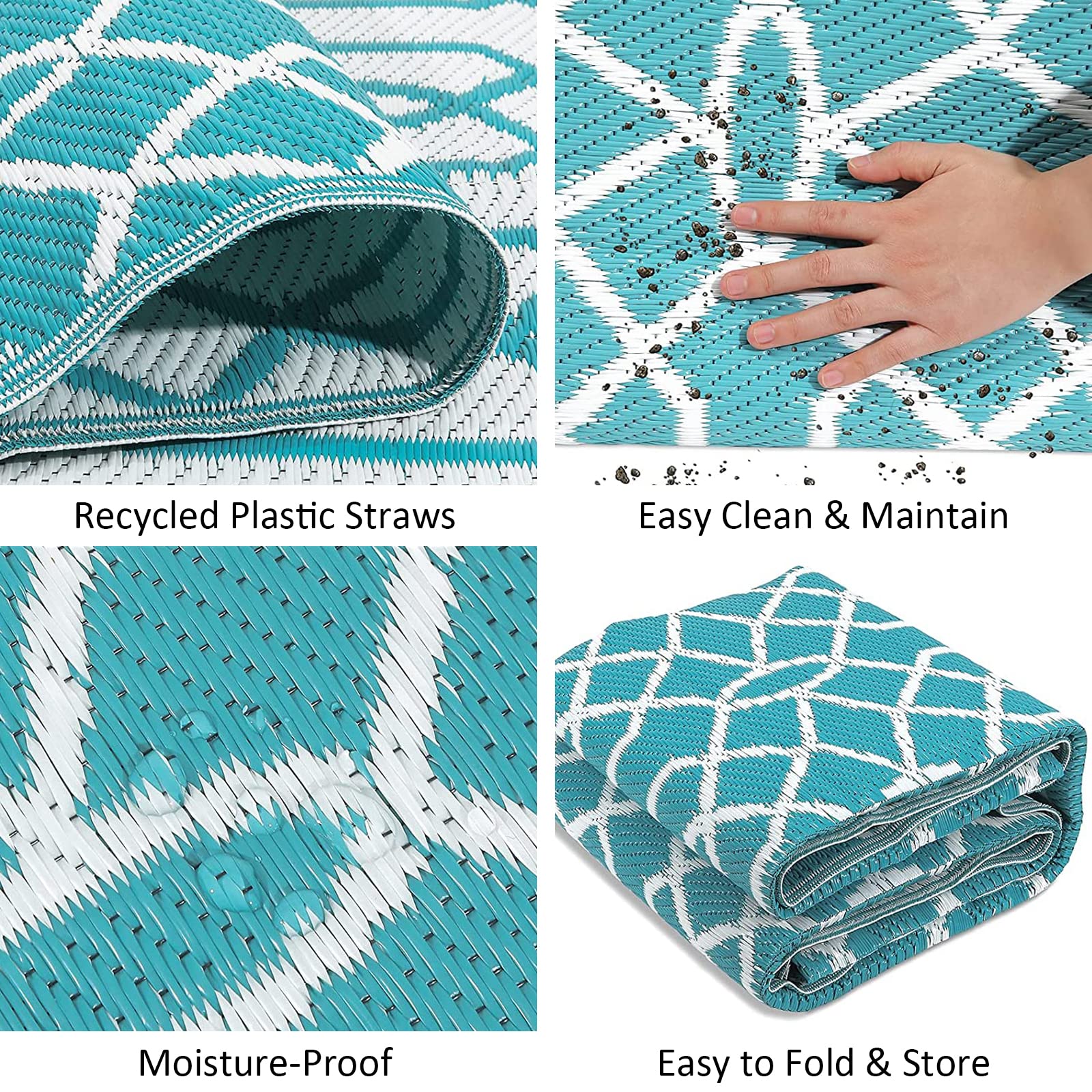 HEBE Tapis D'extérieur Réversible En Paille De Plastique Imperméable Pour Patio, Camping-car, Tente, Jardin, Terrasse, Pique-nique, Plage, Remorque, Appartement Et Balcon 1,2 X 1,8 M