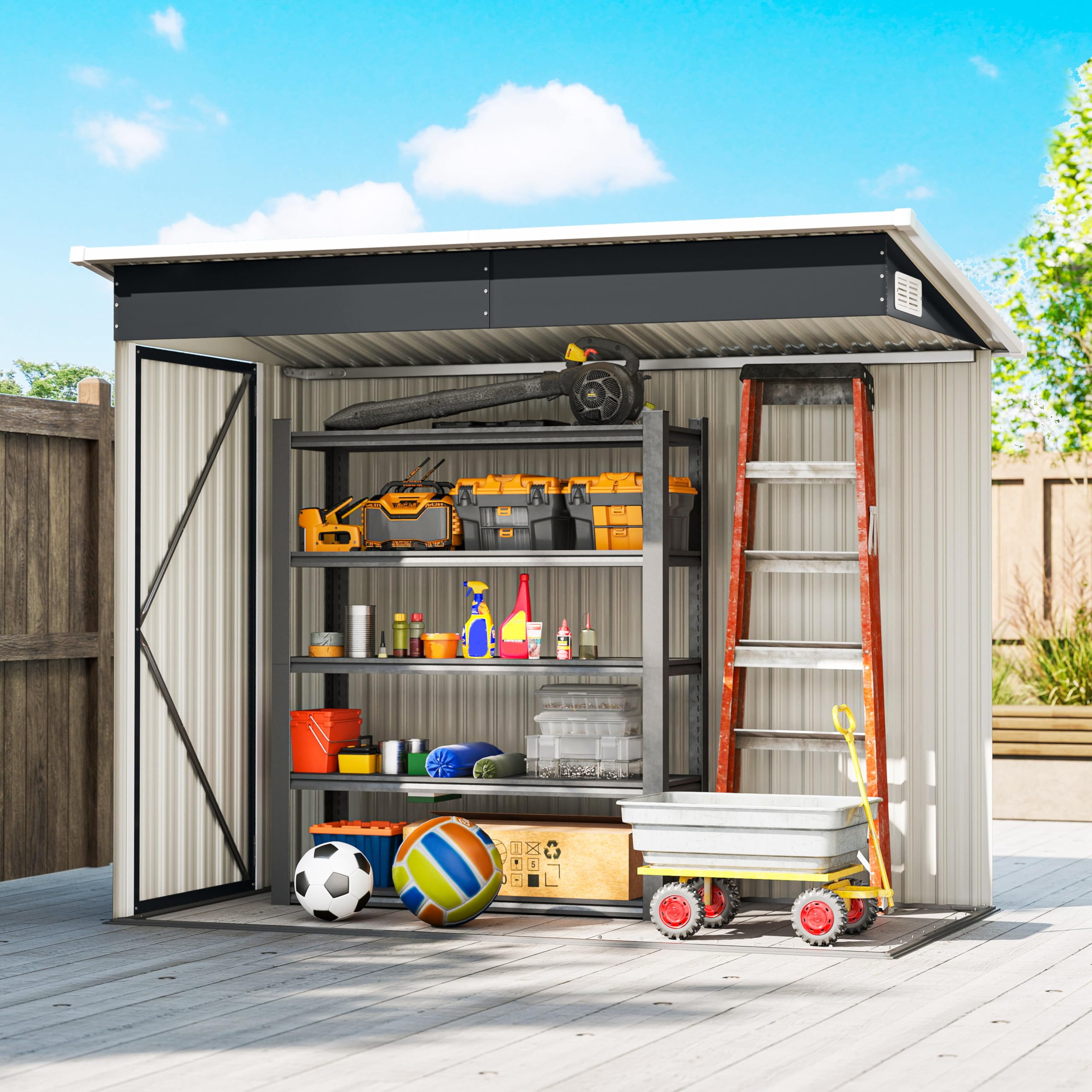 Outsunny Abri de Jardin métal 234 x 132 x 185 cm Triple Porte verrouillable Toit incliné Acier galvanisé Gris foncé