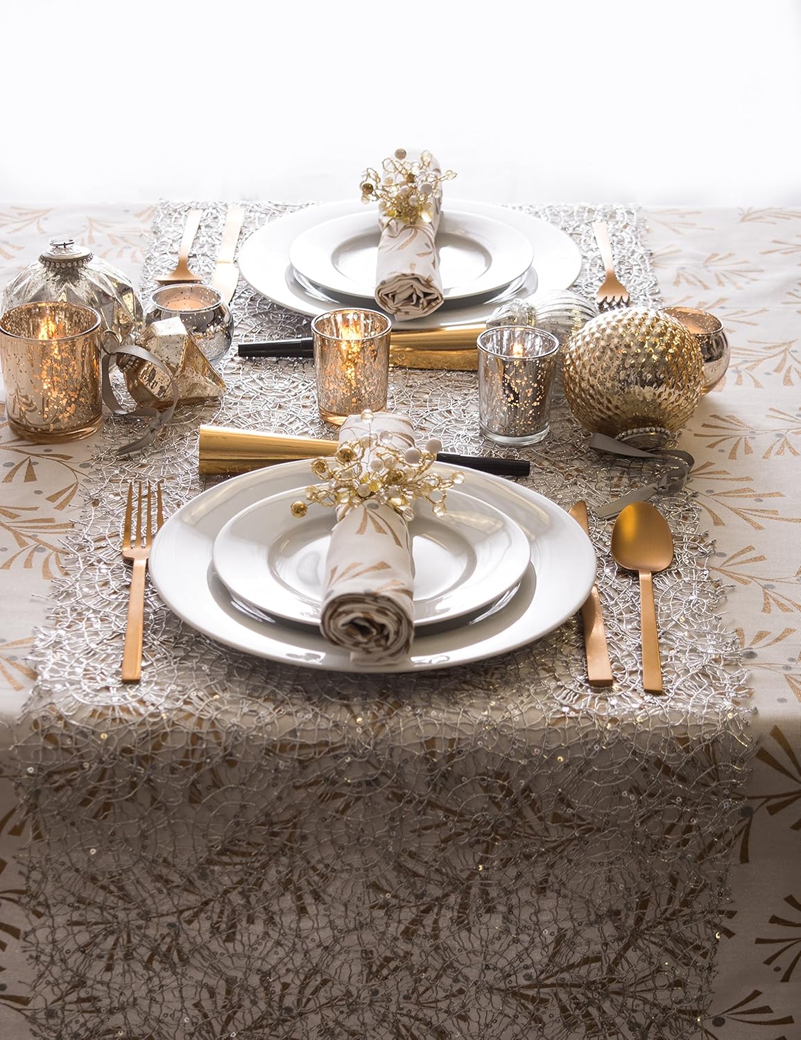 DII CAMZ38208 16" x 10' Table Runner Roll Silver Sequin