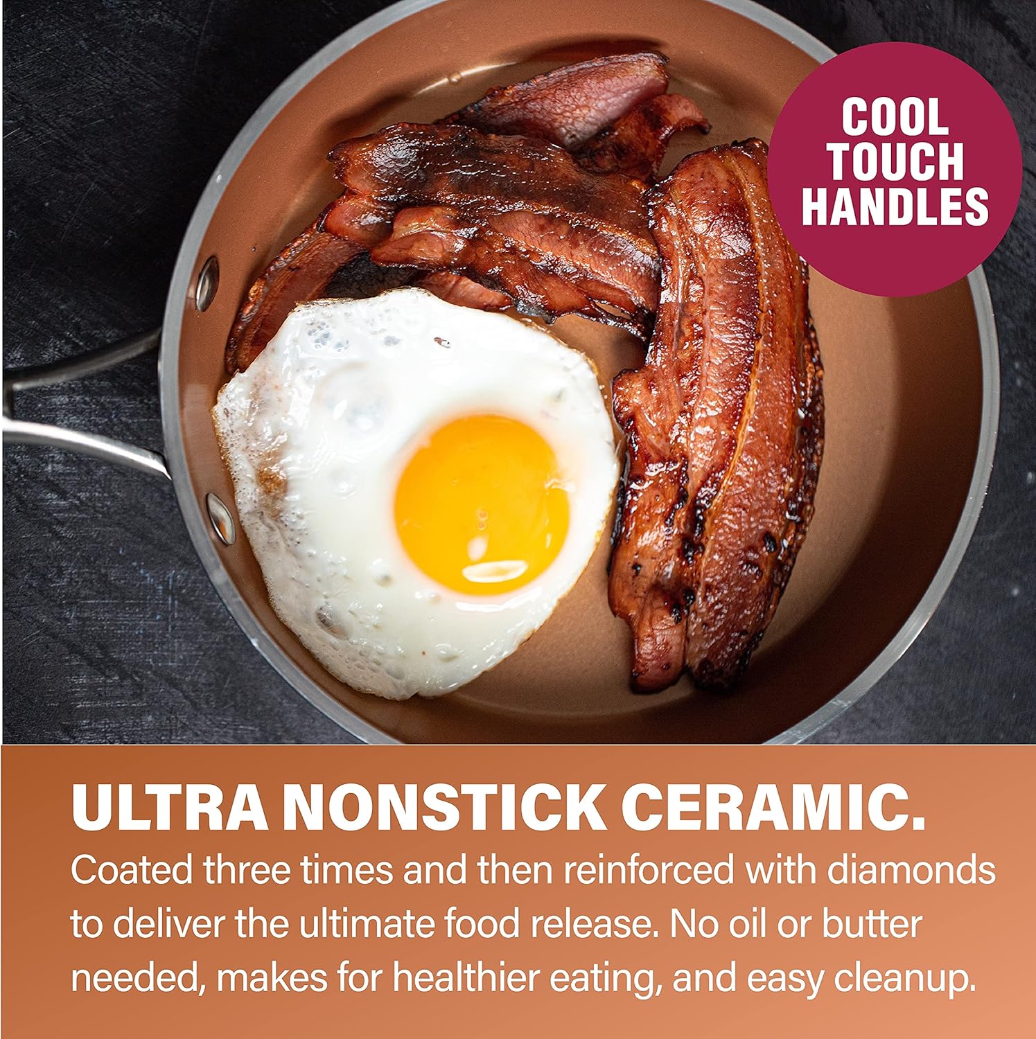 Gotham Steel Hammered Copper Collection – 15 Piece Premium Cookware & Bakeware Set & Hammered Collection Pots and Pans 10 Piece Premium Ceramic Cookware Set