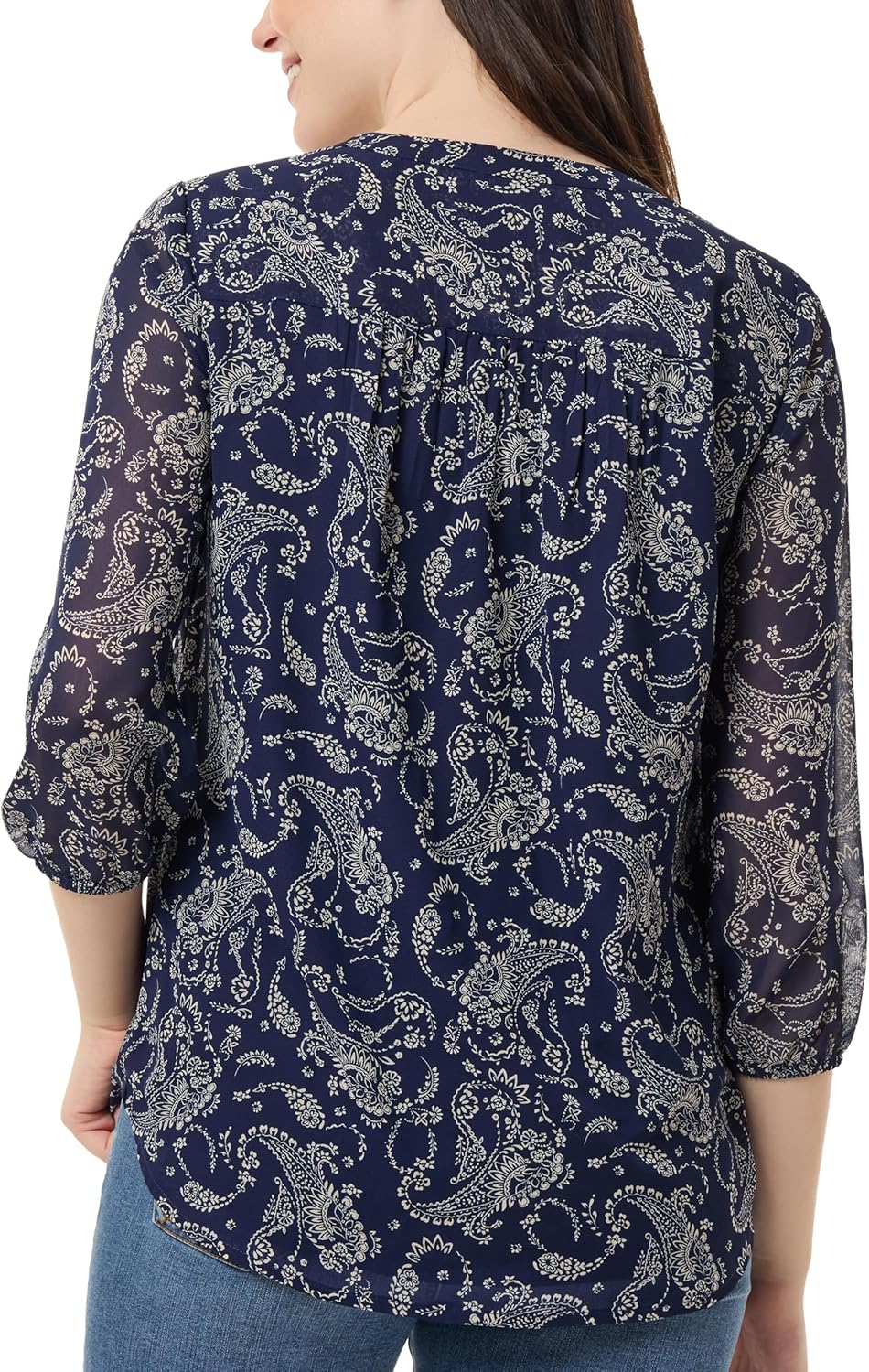 Jones New York womens 3/4 Sleeve Pleat Front V-neck Printed Tunic Top - Image 2