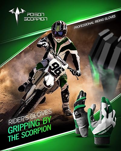 Miniatura 7 de POISON SCORPION Guantes de motocicleta para niños pequeños, deportes al aire libre, dedo completo, verde, talla XS, motocross, MX BMX, MTB, ATV,