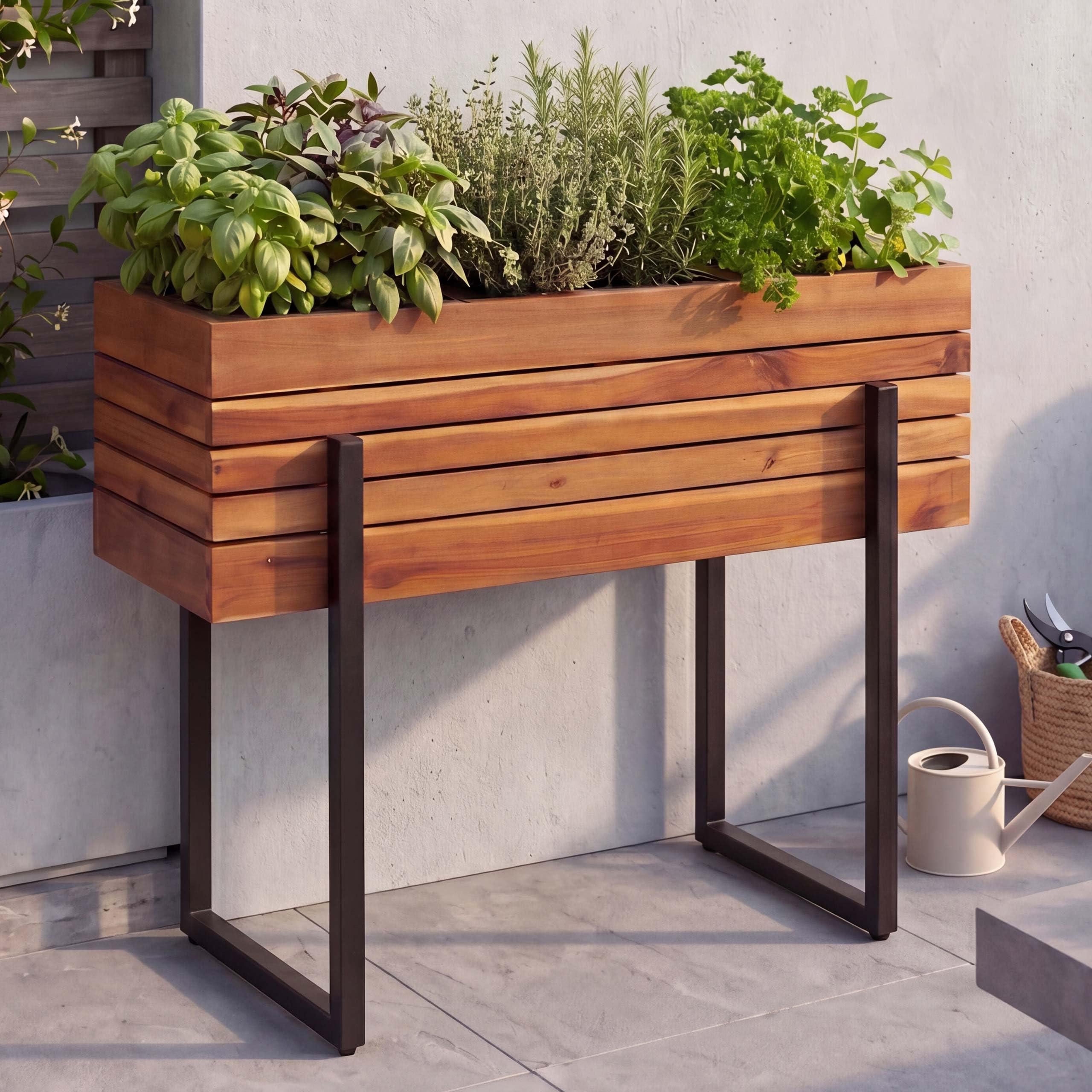 Mendler Hochbeet HWC-P85 Outdoor FSC® 68x80x30cm - braun | Pflanzbeet, Blumen-/Pflanzkasten, Pflanzkübel, Akazie Holz