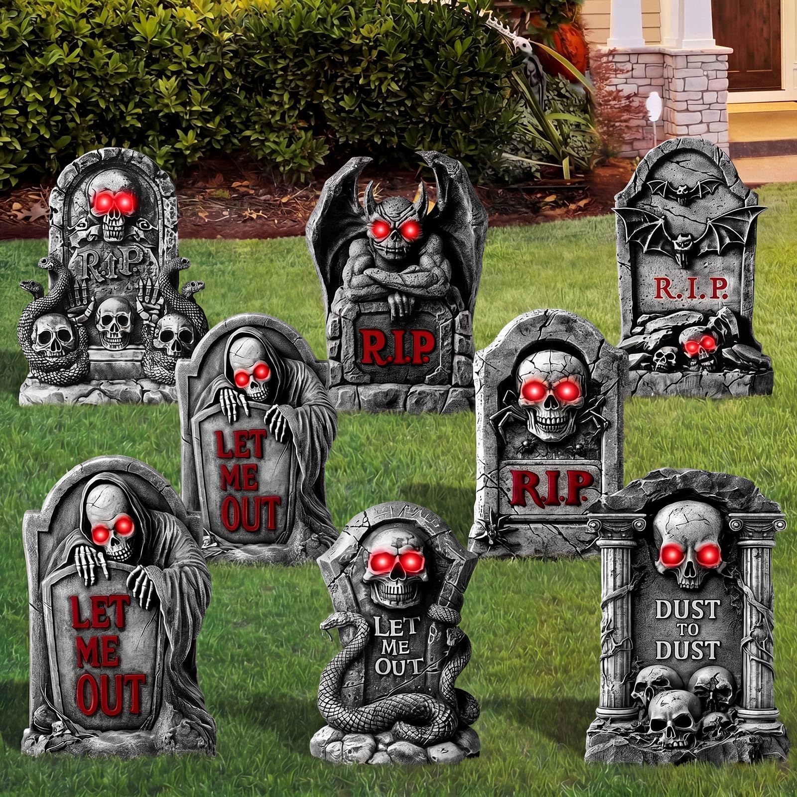 Décoration de cimetière Halloween avec pierres tombales et piquets