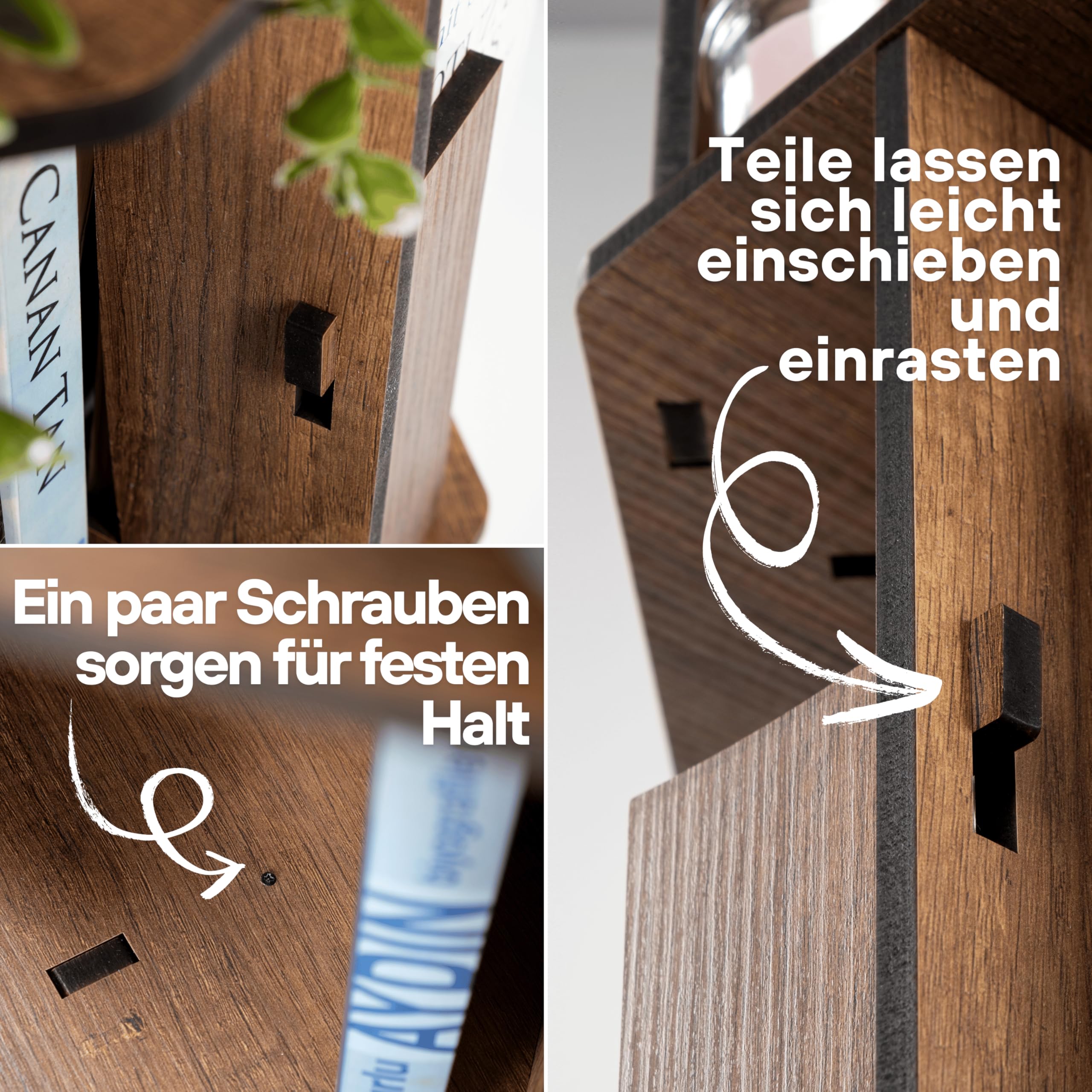 Vigo Wood bücherregal klein in Eichenoptik – 3 stufiges drehbares Bücherregal aus Verbundholz, platzsparend & modern für Kinder bücherregal, bücherschrank (Walnuss, 3 Regale)