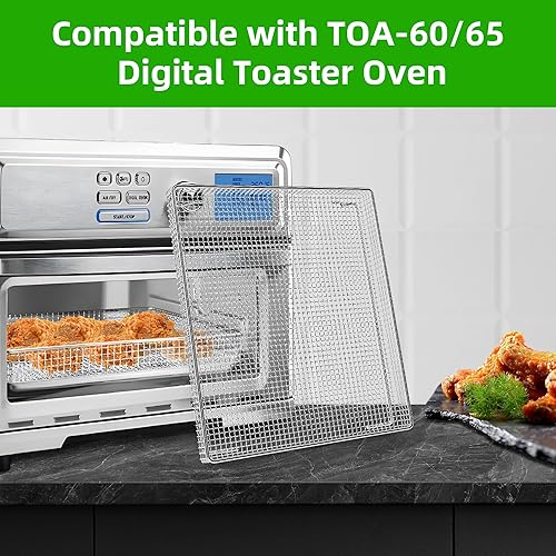Miniatura 8 de Cesta para freidora de aire para horno con papel de hornear, cesta de acero inoxidable de 11.8 x 10 pulgadas, estante de alambre antiadherente de