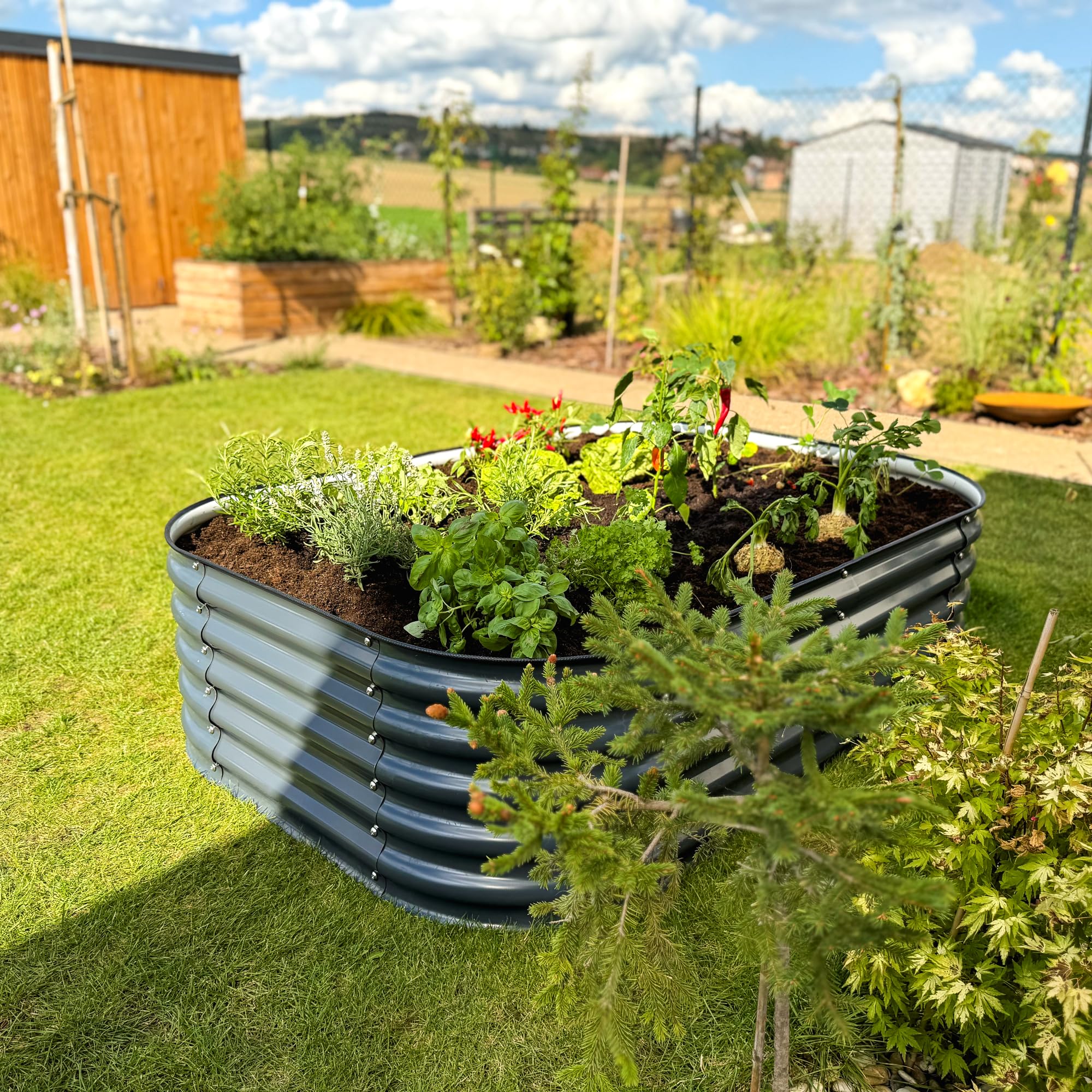 UNIGARDIA Hochbeet aus Metall 200x60x43 cm - Modulares 6-in-1 Hochbeete-Kit - Rostfreie Hochbeete für Garten aus Premium Zn-Al-Mg Stahl - Min. 20 Jahre Lebensdauer - 43 cm Hoch Gemüsebeet, Anthrazit