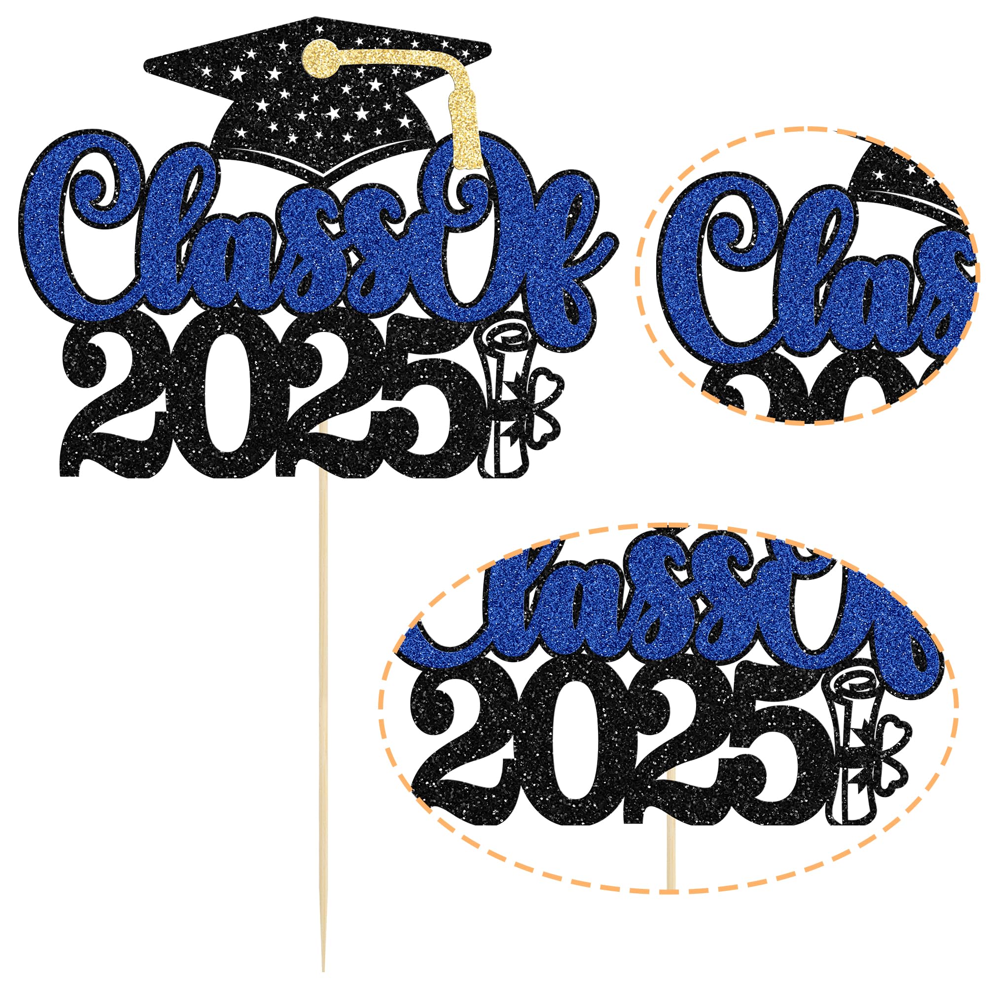 Gyufise 1Pc Class of 2026 Cake Topper Black Glitter Congrats Graduation Cap Cake Pick 2026 Graduation Cake Decoration for 2026 College Graduation Theme Party Supplies Blue - Image 3