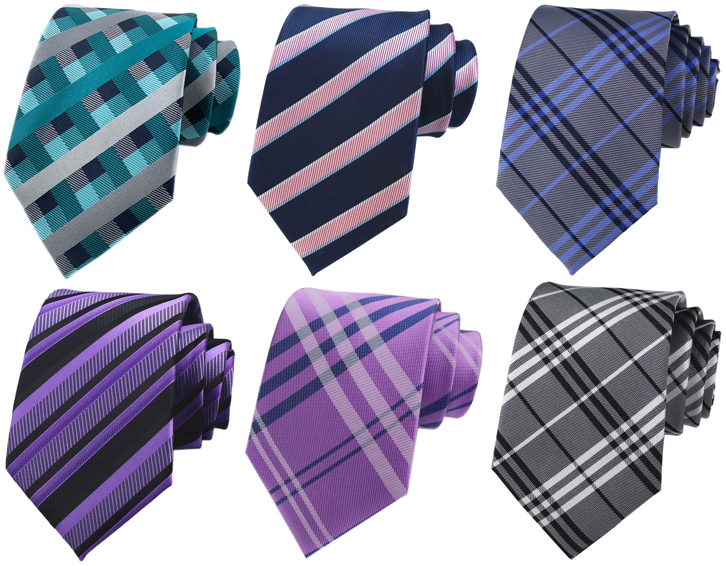 Secdtie Pack of 4 Men's Classic Stripe Checks Jacquard Woven Tie Formal Party Neckties