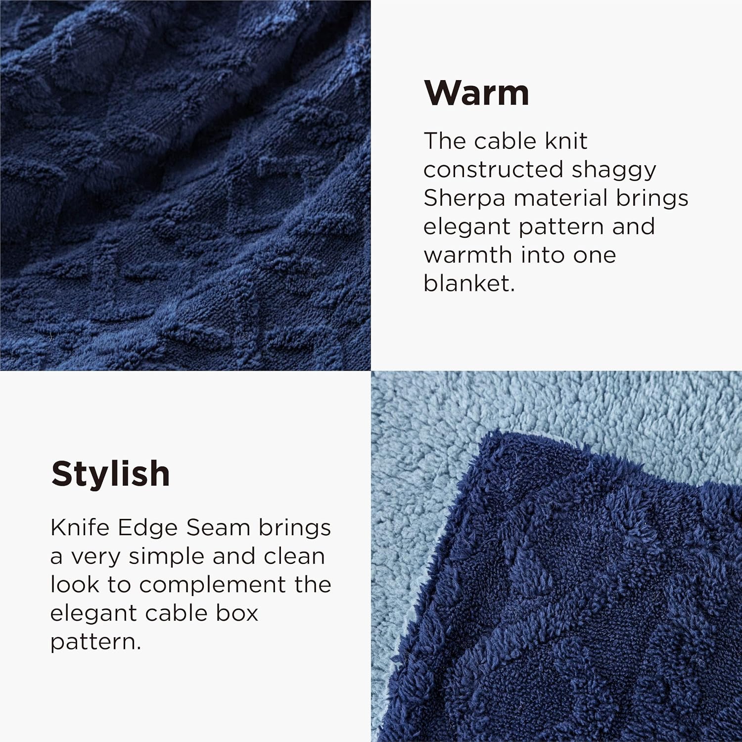 Bedsure Gentlesoft Sherpa Fleece Throw Blanket for Couch - Fluffy & Cozy Cable Jacquard Tufted Throw for Women Gift, Thick and Warm Christmas Blanket for Winter, Navy, 50x60 Inches