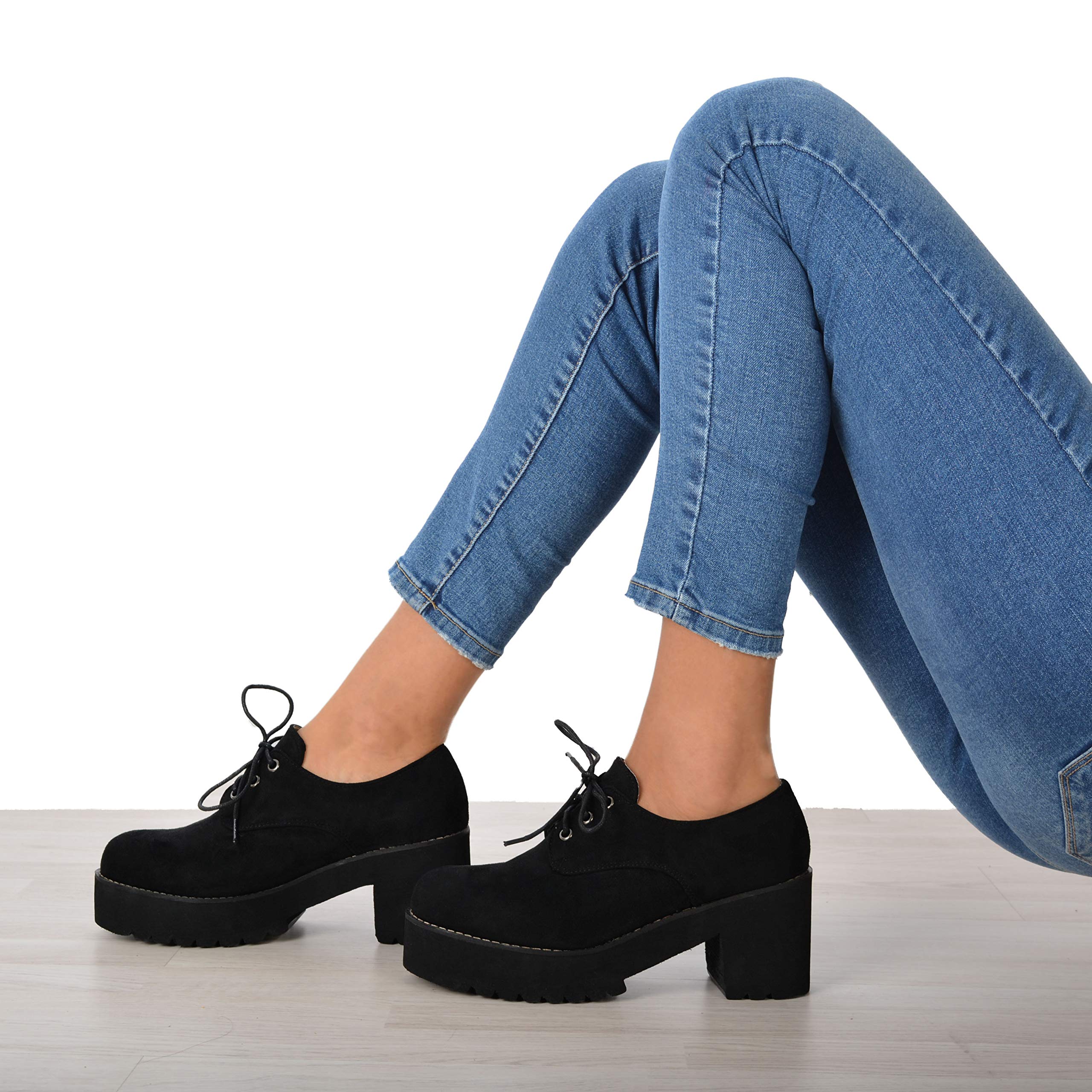 Altamoda Zapatos de Mujer Blucher con Plataforma y Cordones de Ante.