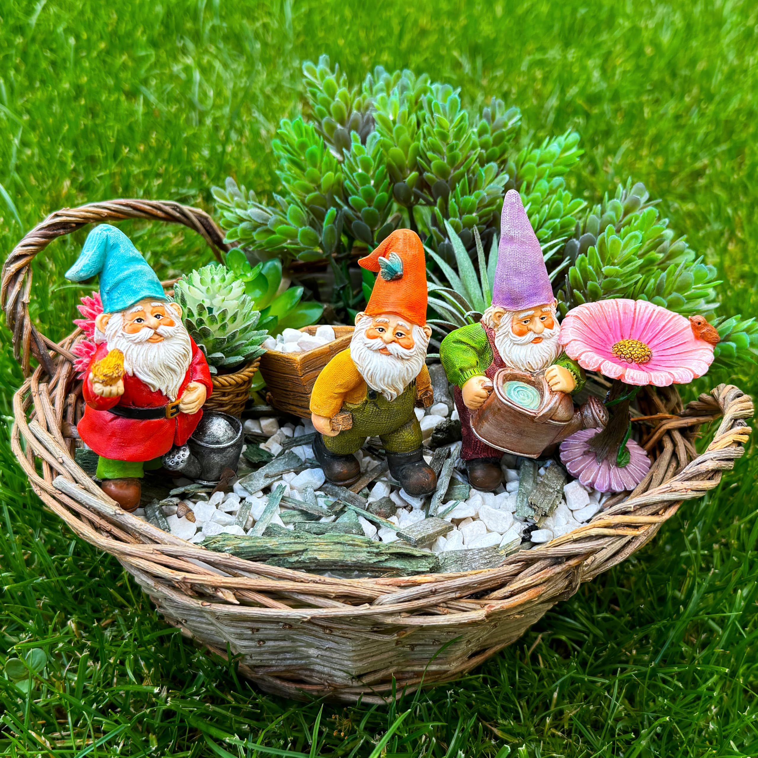Mood Lab Miniature Gardening Gnomes Set of 4 pcs - 3,5" H Garden Gnome Figurines & Accessories Kit - Outdoor or House Decor - Image 2