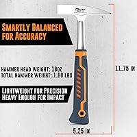 Vista 5 de Martillo de chapa de 18oz de Mutt Tools - Martillo profesional para dar forma a metales para hojalateros - Martillo forjado para HVAC con mango