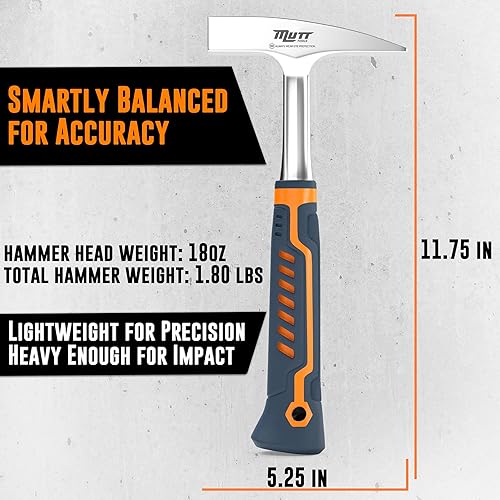 Miniatura 5 de Mutt Tools - Martillo de chapa metálica de 18 onzas, martillo profesional para moldear metal, martillo HVAC forjado con mango ergonómico para