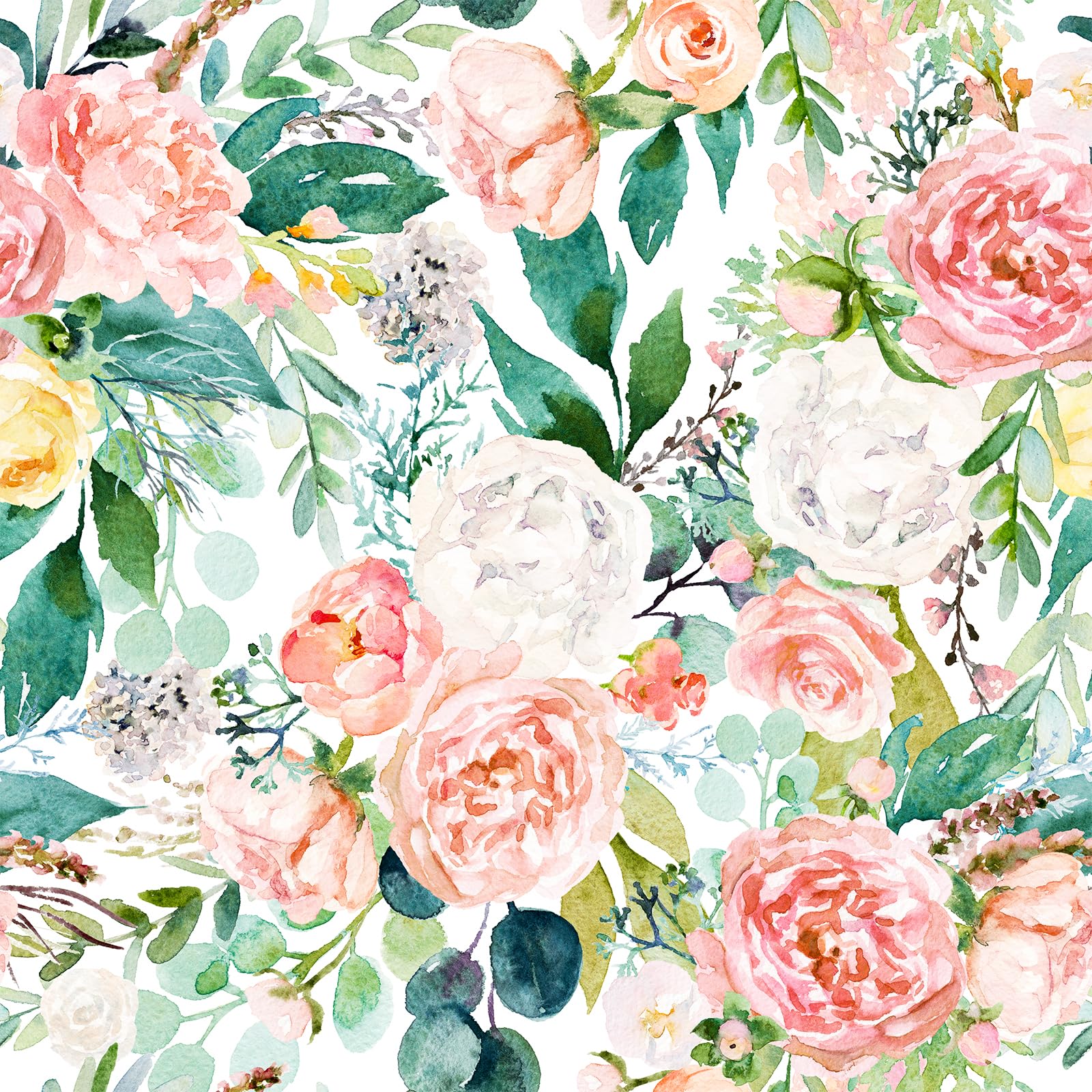 Papier peint aquarelle pivoine rose VaryPaper 45x200cm pour mur