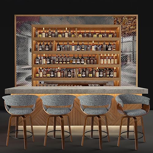 Miniatura 6 de Glitzhome Juego de 2 taburetes giratorios de altura de mostrador, sillas tapizadas de tela de 24.5 pulgadas de alto con respaldo y reposapiés,