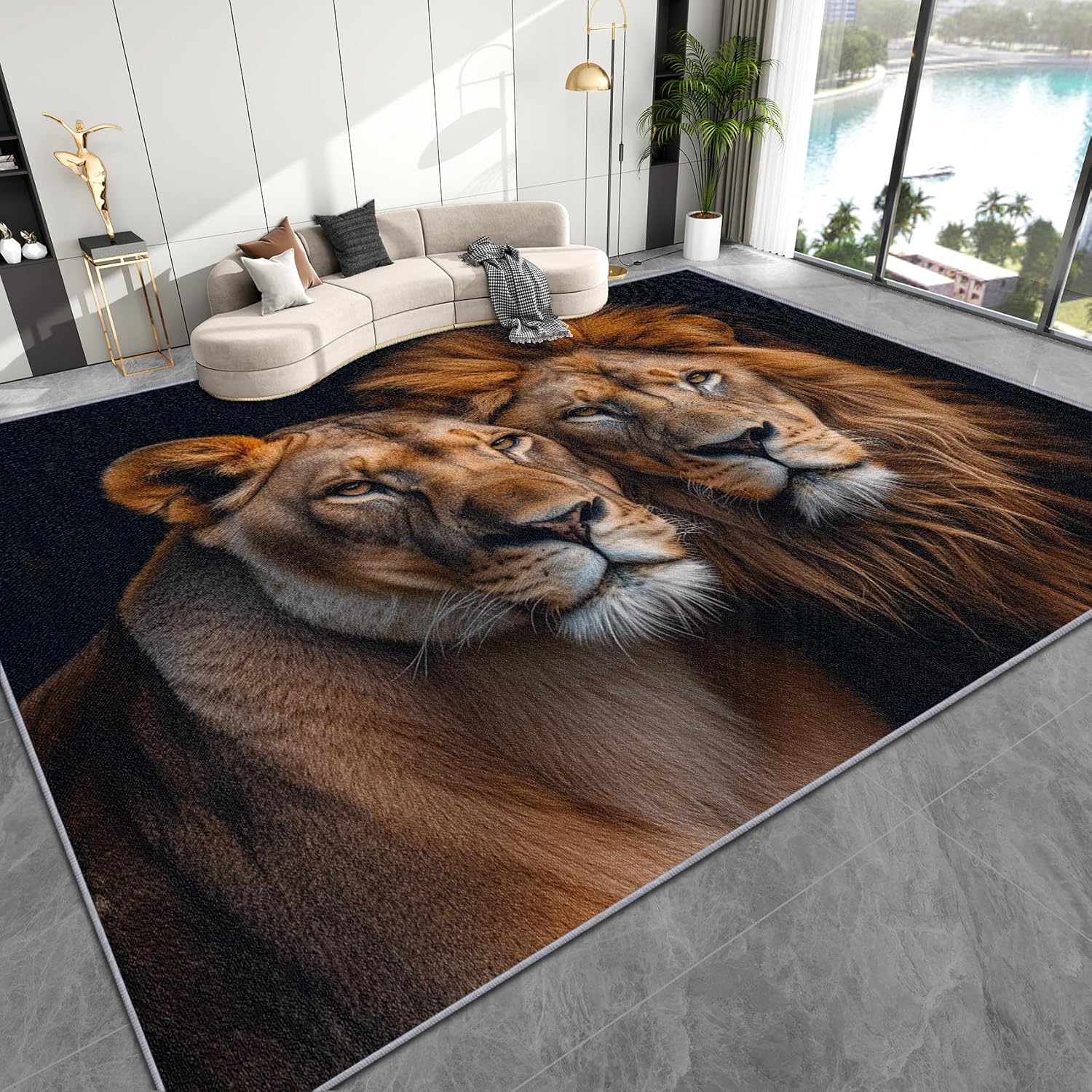 Lion Rug for Men - 2x3 Rug, Lion Head Door Mat Indoor Entrance, Man Cave Entryway Throw Rugs, Wild Animal Carpet,Wild Animal Home Decor & Gifts