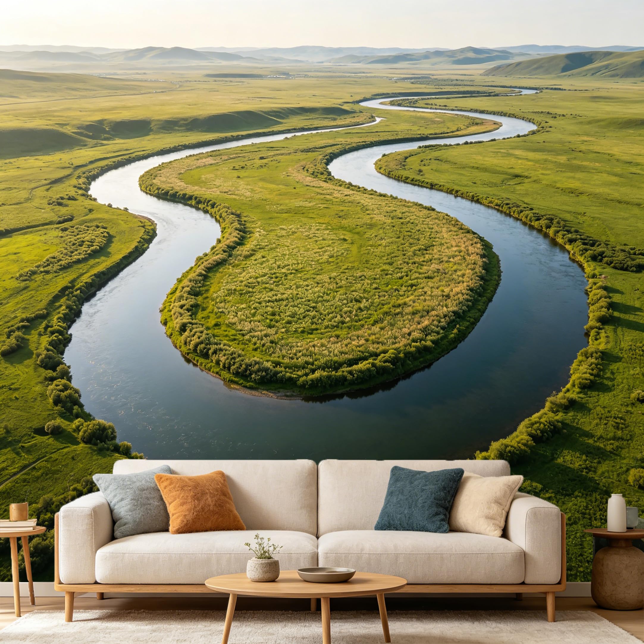 Custom Size Wall Mural Landscape Meandering River Valley Nature Scenery SelfAdhesive Art Prints wall Fabric（No PVC） Removable Wallpaper Home Bedroom Decor