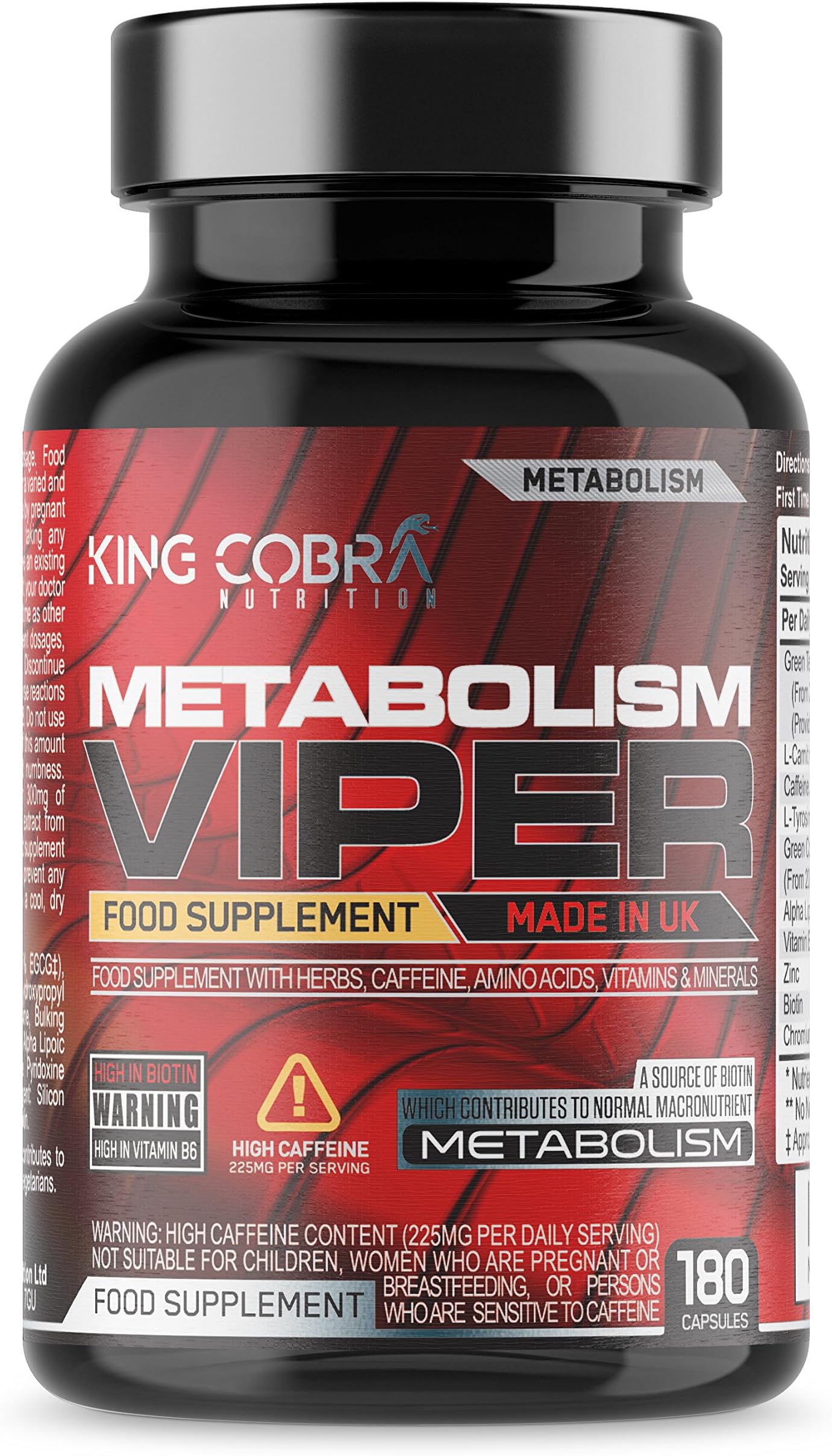 Metabolism Viper | Fat Burner Supplement with Biotin which contributes to Normal macronutrient Metabolism | 180 Capsules