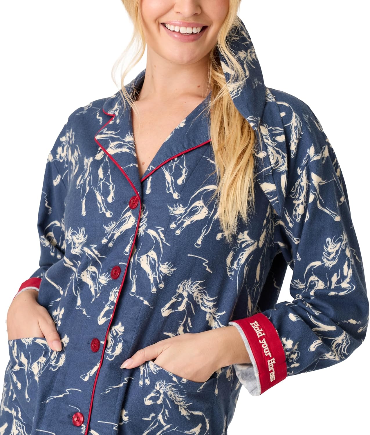 PJ Salvage Women's Cotton Flannel Long-sleeve Top, Pant and Headband 3-piece Pajama Set