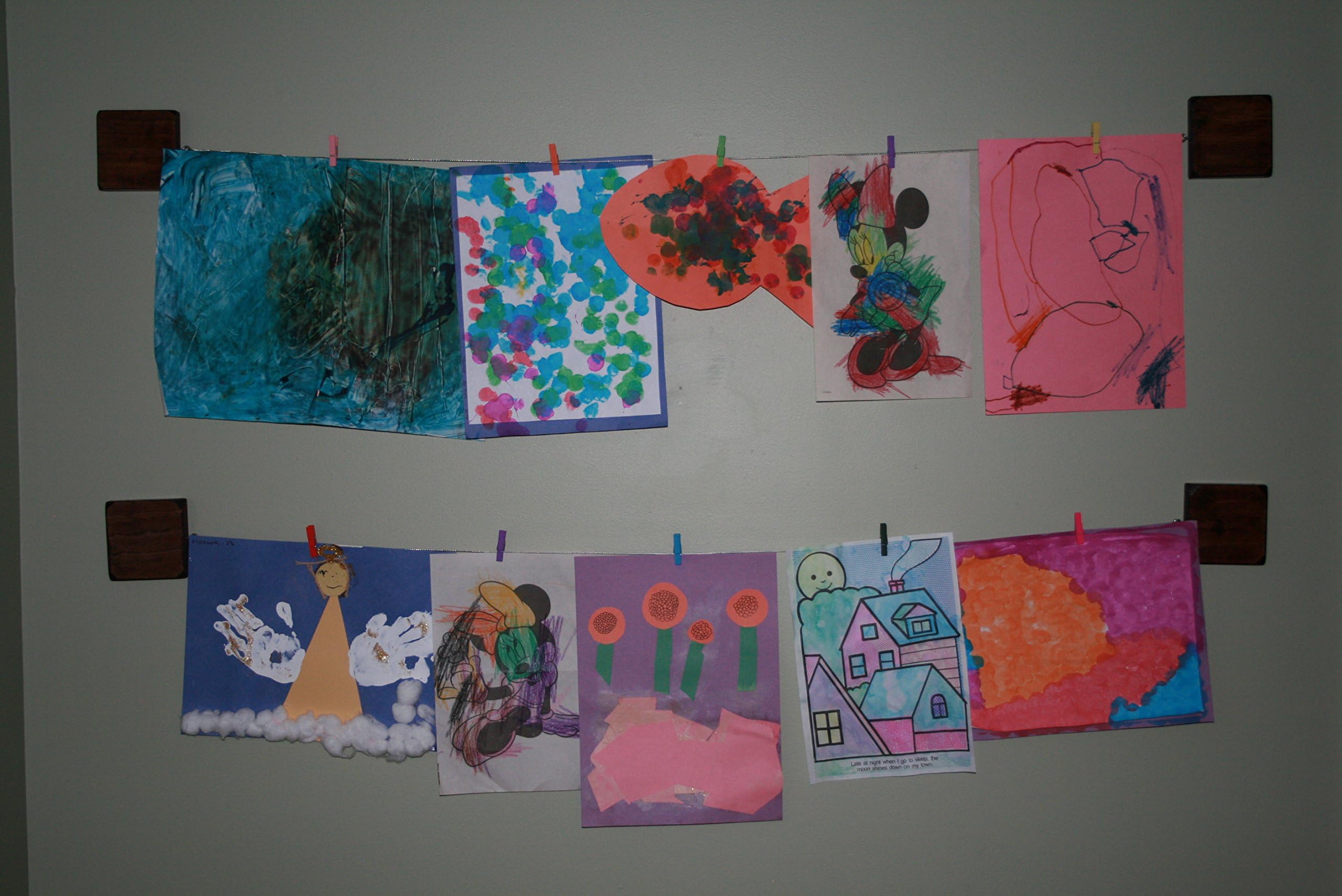 Kids Artwork Display/Photo Wire Clothesline Display - Stained - Perfect for Hanging Kids Artwork and Pictures